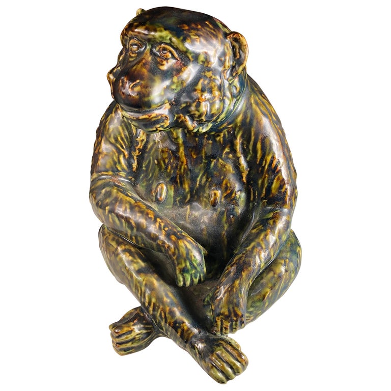Large Japanese Vintage Hand Painted Monkey Sculpture at 1stDibs