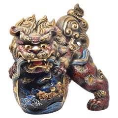 Large Japanese Vintage Red Blue Ceramic Sculpture, circa 1960