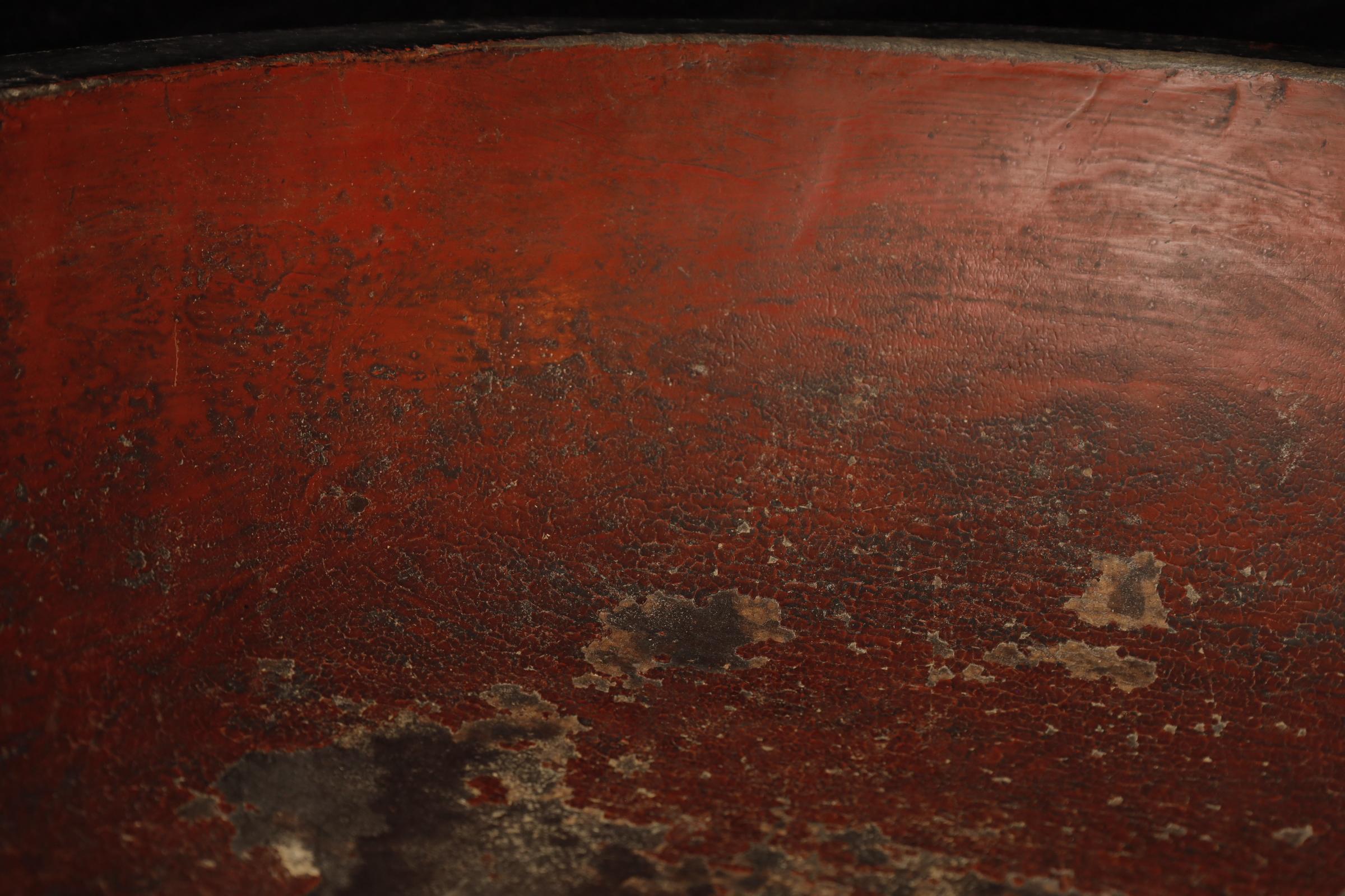 Large Japanese Wooden Kneading Bowl with Red Lacquer Interior 6
