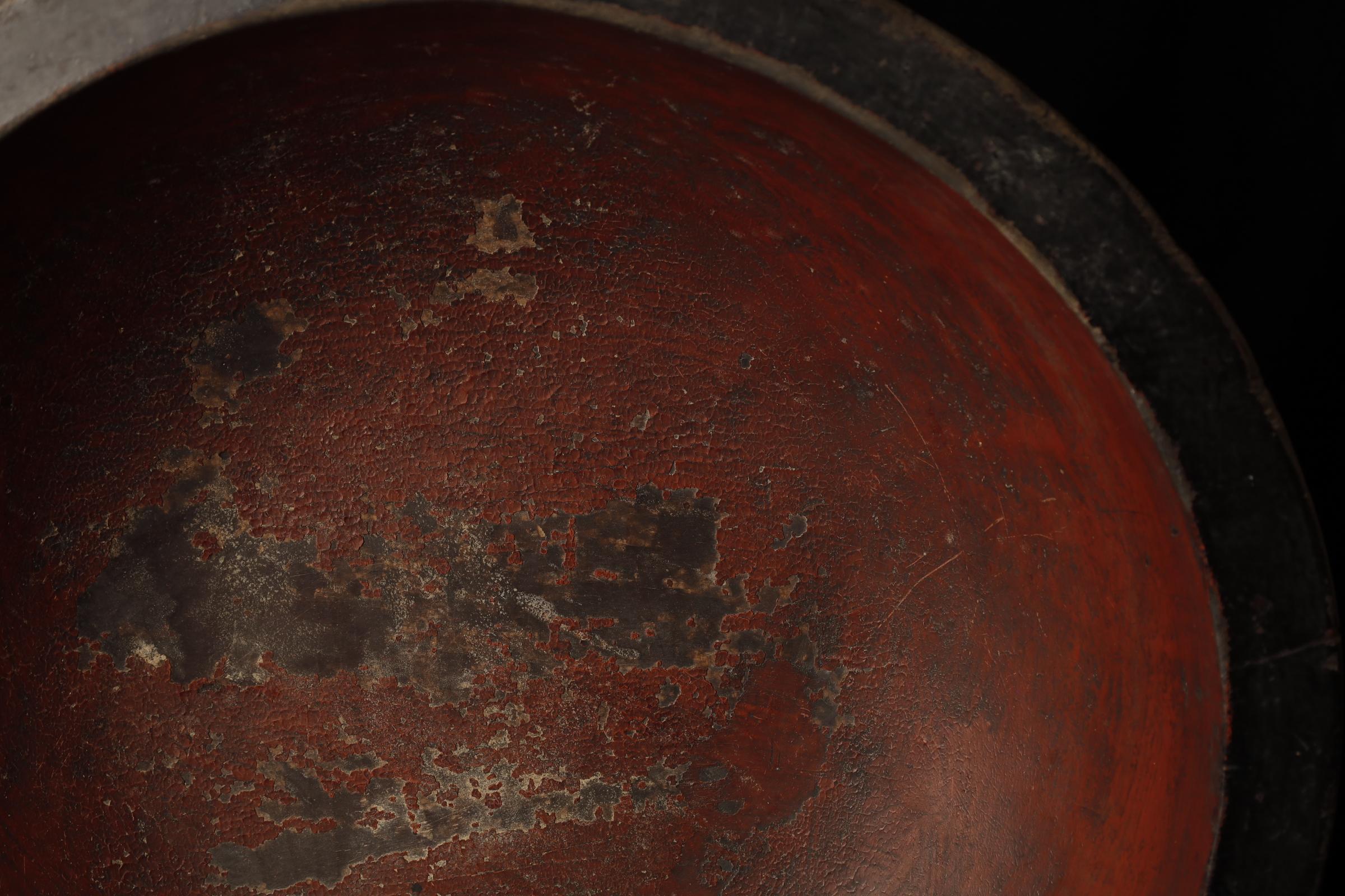 Large Japanese Wooden Kneading Bowl with Red Lacquer Interior 8
