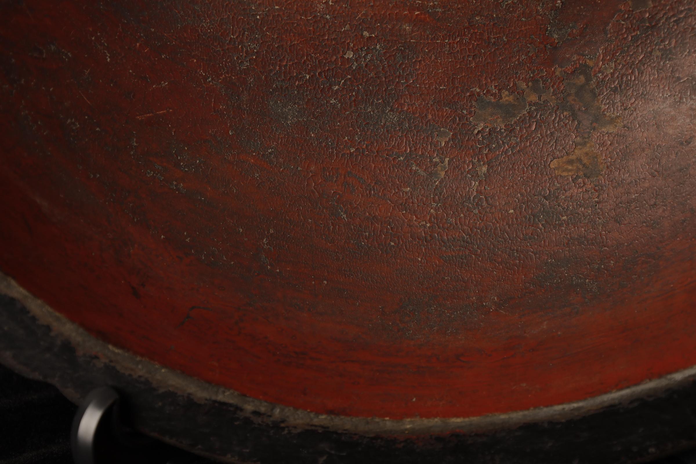 Large Japanese Wooden Kneading Bowl with Red Lacquer Interior 11