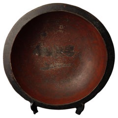 Large Japanese Wooden Kneading Bowl with Red Lacquer Interior