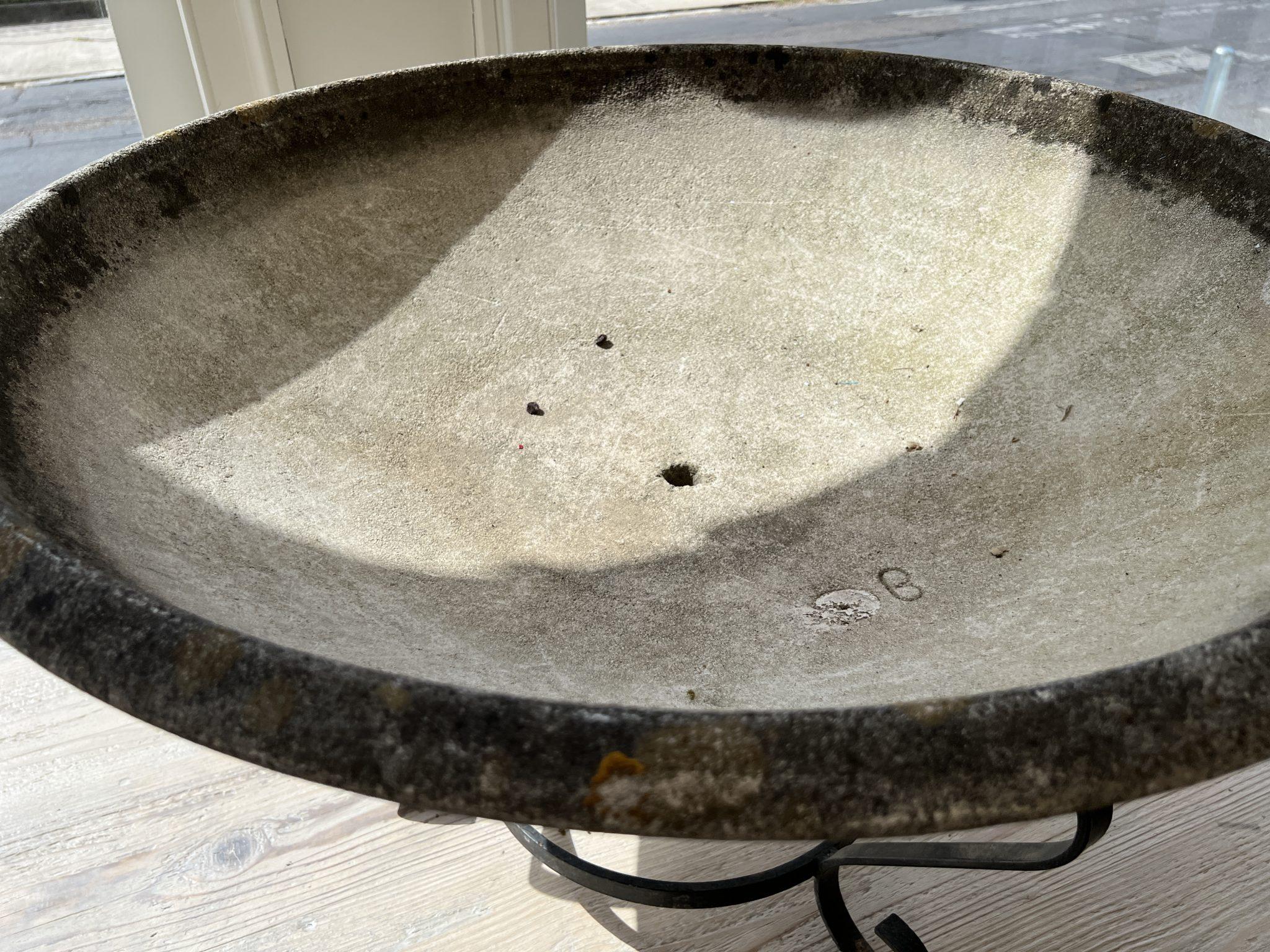 Large Jardiniere with Black Iron Stand In Fair Condition For Sale In New Orleans, LA