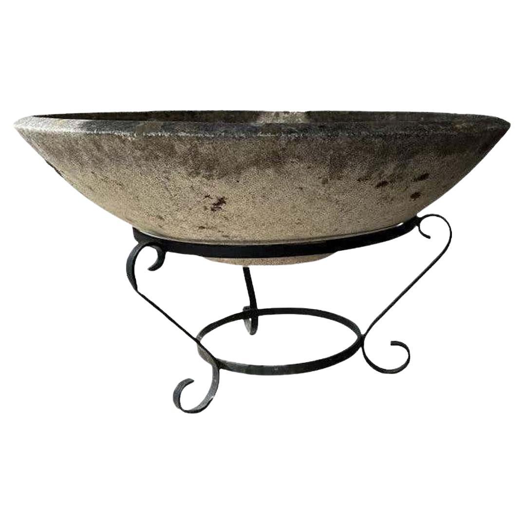 Large Jardiniere with Black Iron Stand For Sale