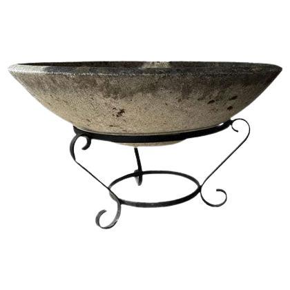 Large Jardiniere with Black Iron Stand For Sale