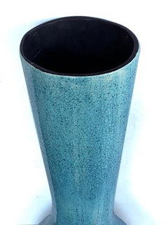 Jarrón grande de cerámica Jaru of California con esmalte craquelado azul cerúleo