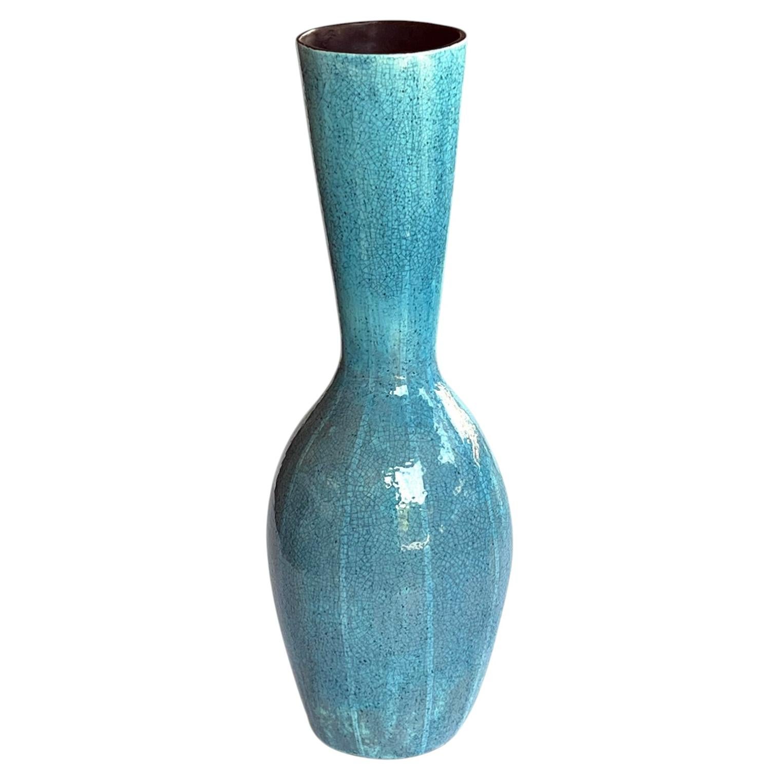 Vaso grande in ceramica Jaru of California con smaltatura blu ceruleo
