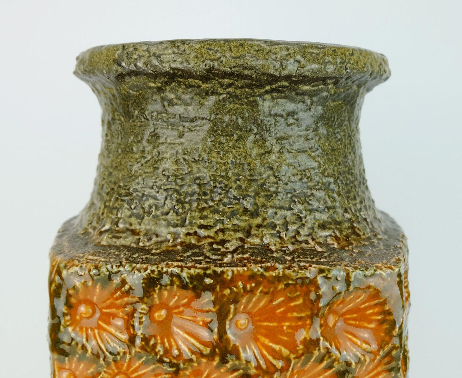 grand vase jasba milieu du siècle vase de sol fleur relief décor en orange brown gree 2
