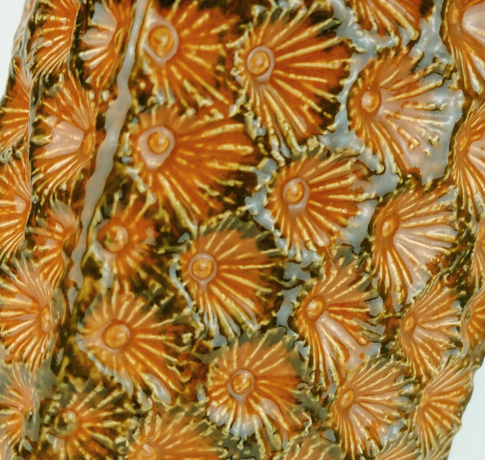 large jasba mid century VASE floor vase flower relief decor in orange brown gree 3