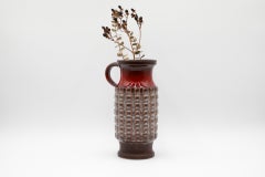 Large Jasba Vase with Handle in Red and Brown with White Geometric Pattern