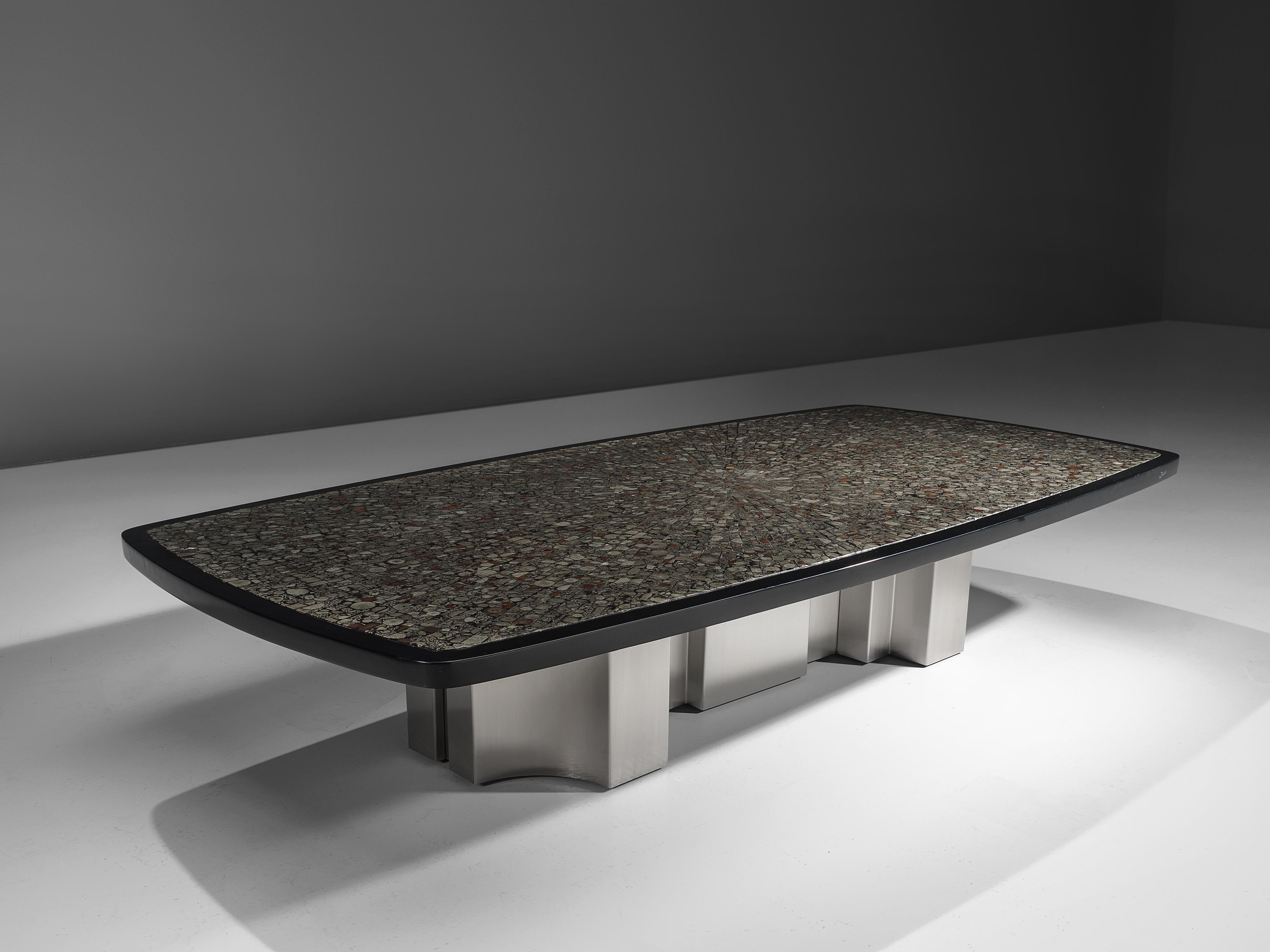 Großer Couchtisch von Jean Claude Dresse mit Intarsien aus Marcasite (Moderne der Mitte des Jahrhunderts)