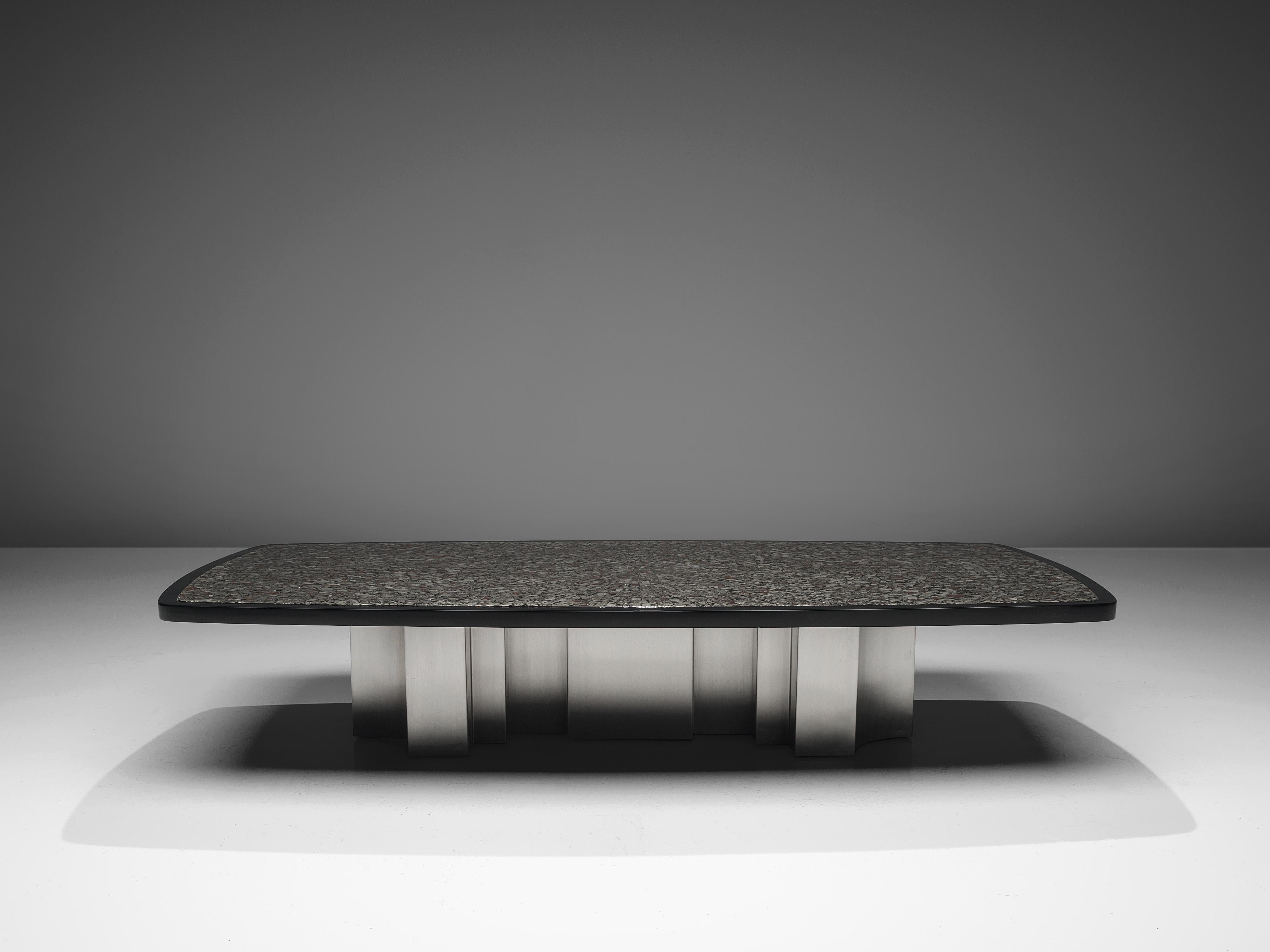 Großer Couchtisch von Jean Claude Dresse mit Intarsien aus Marcasite (Belgisch)
