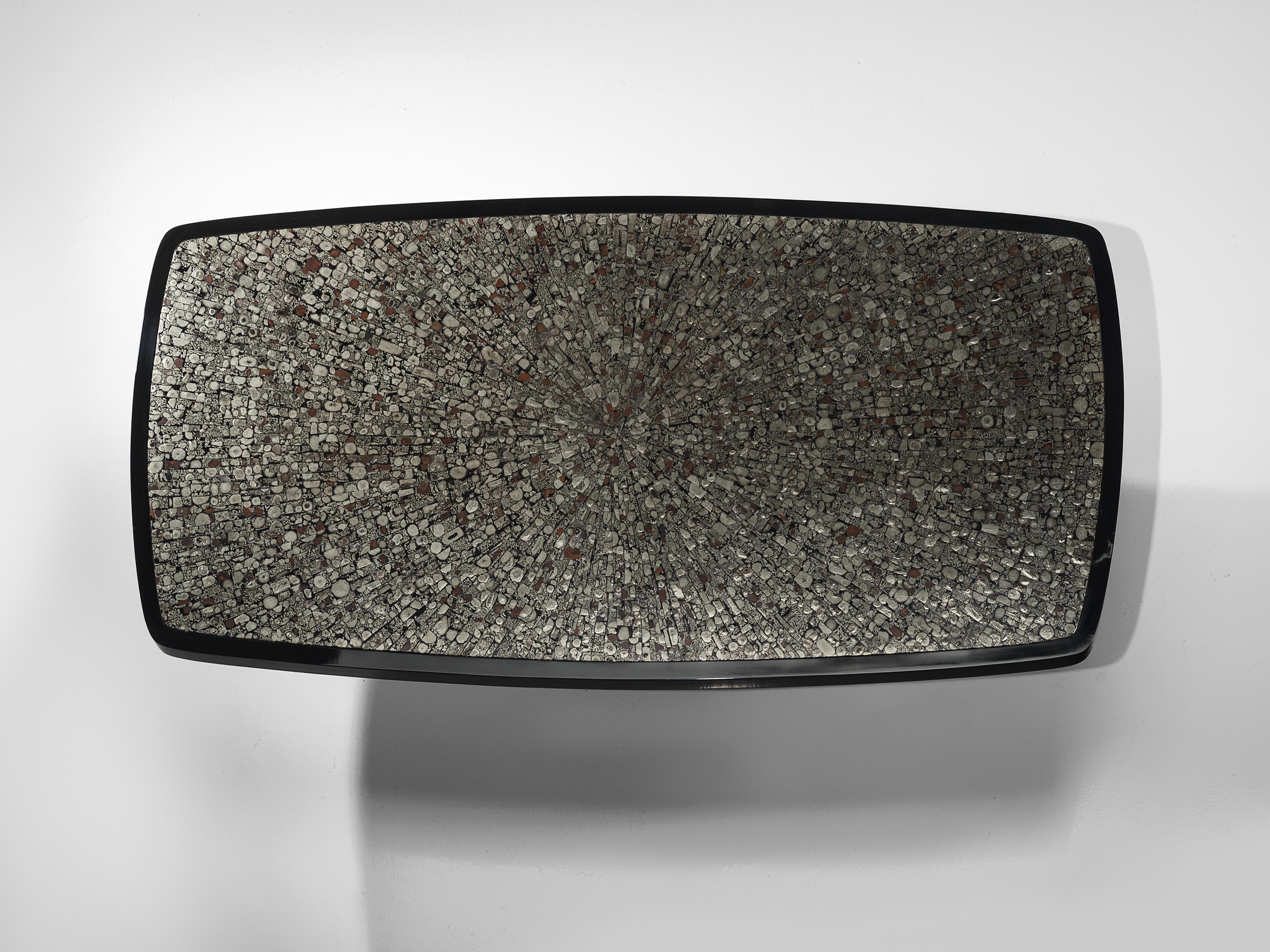 Großer Couchtisch von Jean Claude Dresse mit Intarsien aus Marcasite im Zustand „Gut“ in Waalwijk, NL