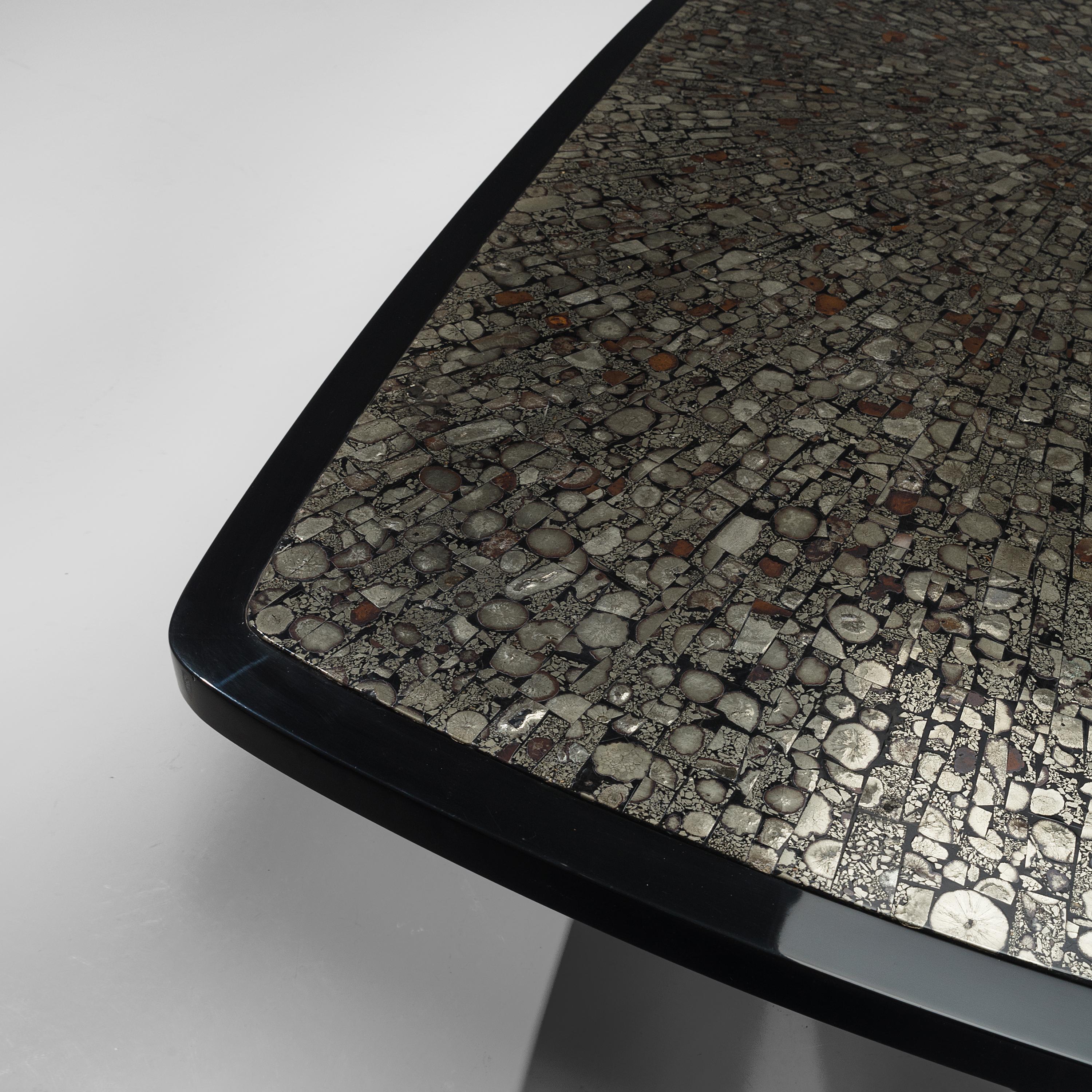 Metal Large Jean Claude Dresse Coffee Table with Inlay of Marcasite