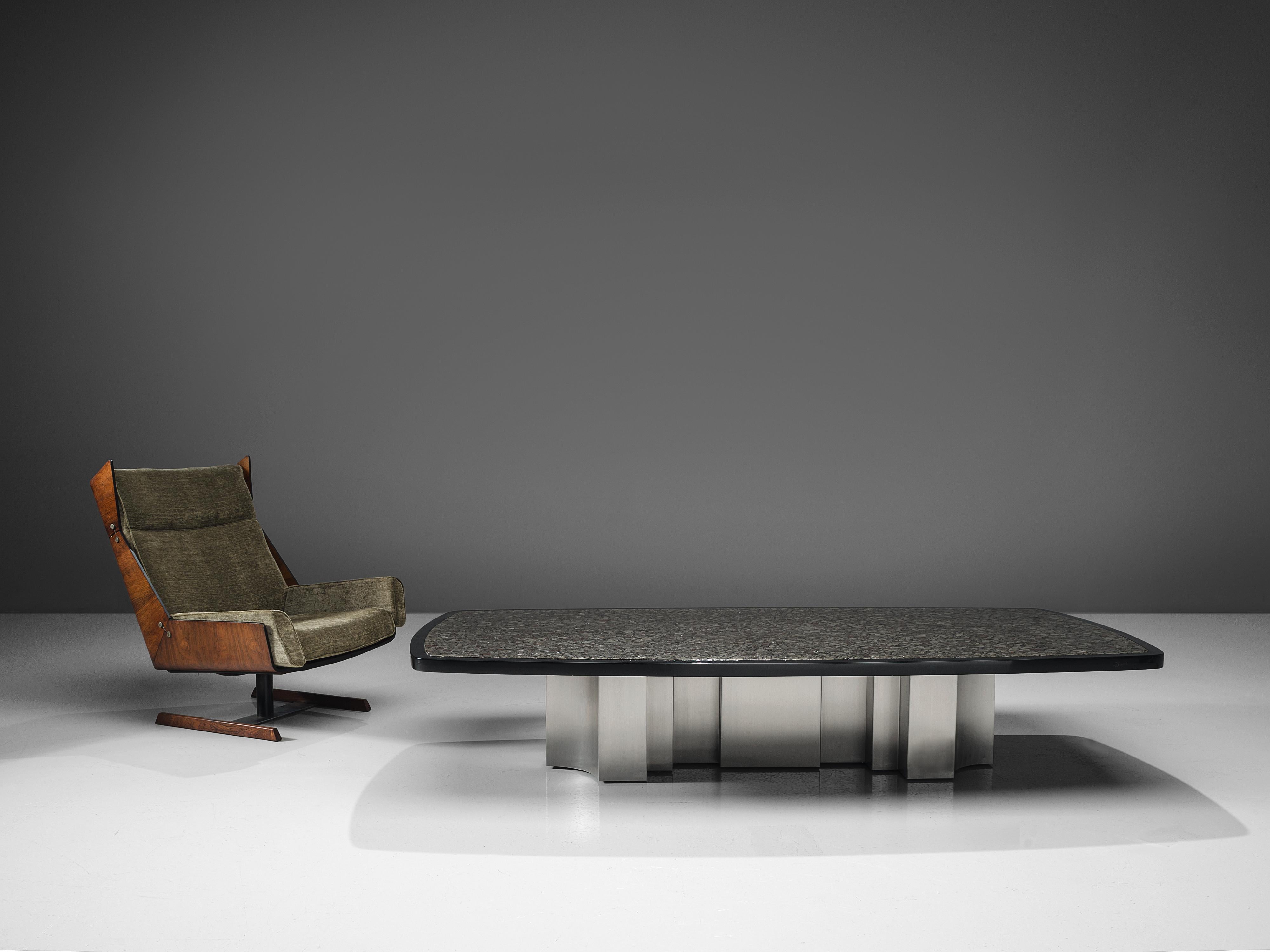 Großer Couchtisch von Jean Claude Dresse mit Intarsien aus Marcasite 2