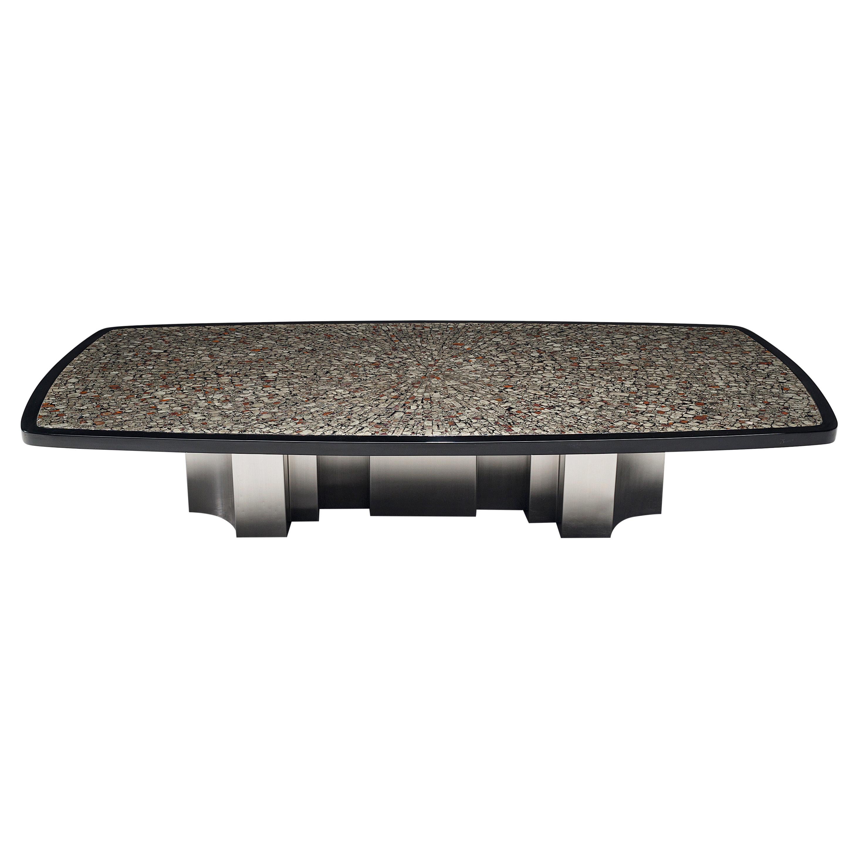 Large Jean Claude Dresse Coffee Table with Inlay of Marcasite