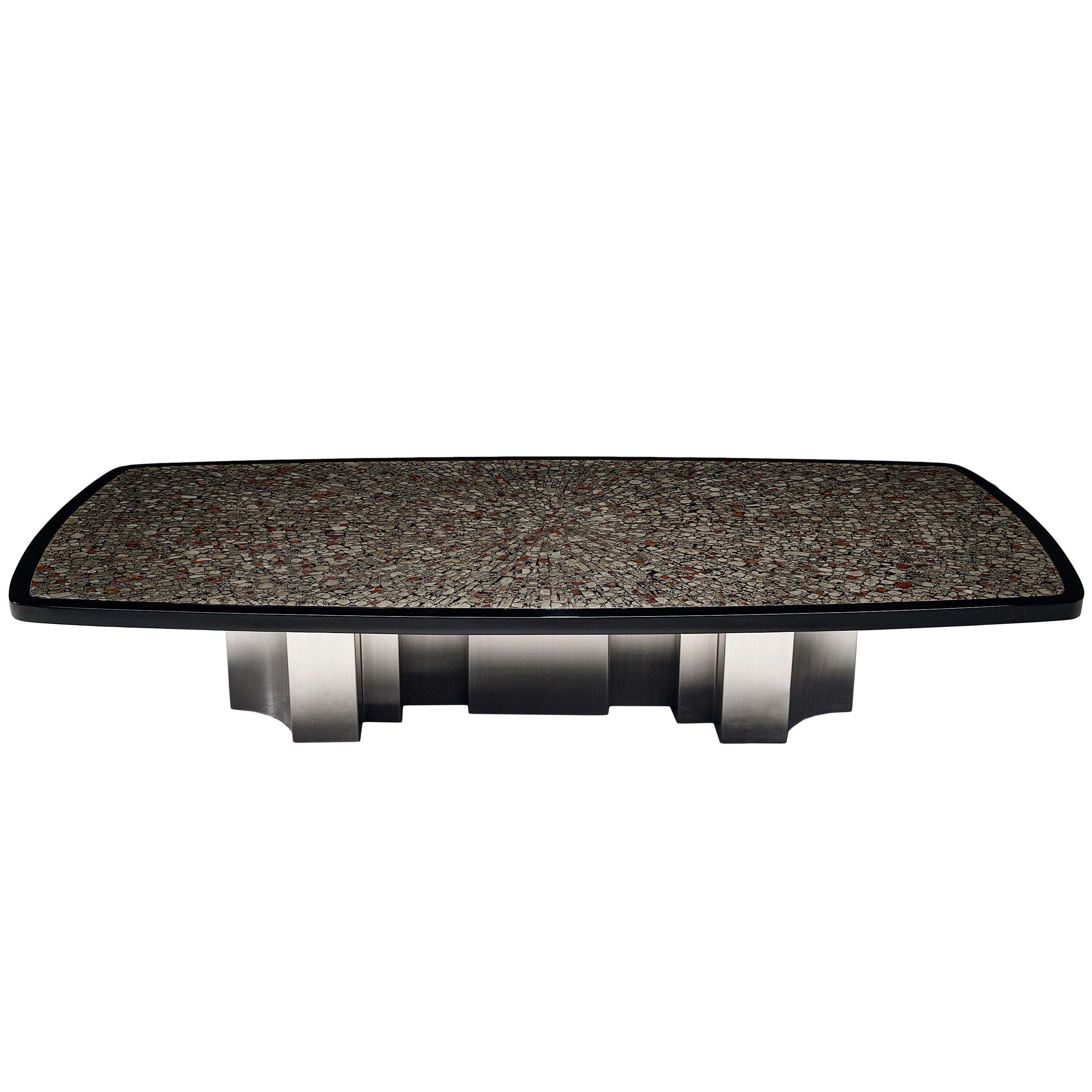 Large Jean Claude Dresse Coffee Table with Inlay of Marcasite