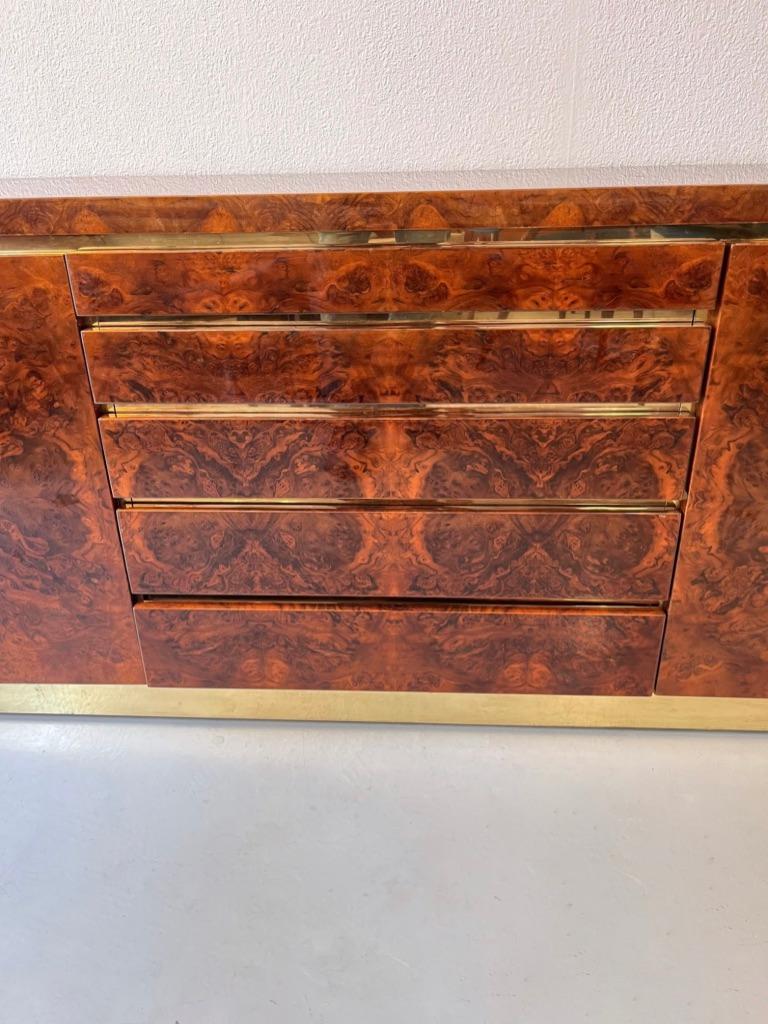 Large Jean Claude Mahey Burl & Brass Signed Sideboard, France ca. 1970s 6