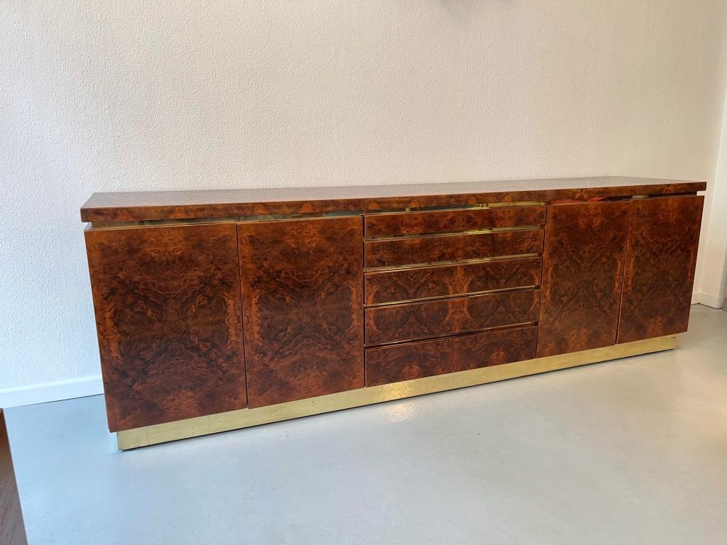 Large Jean Claude Mahey Burl & Brass Signed Sideboard, France ca. 1970s 1