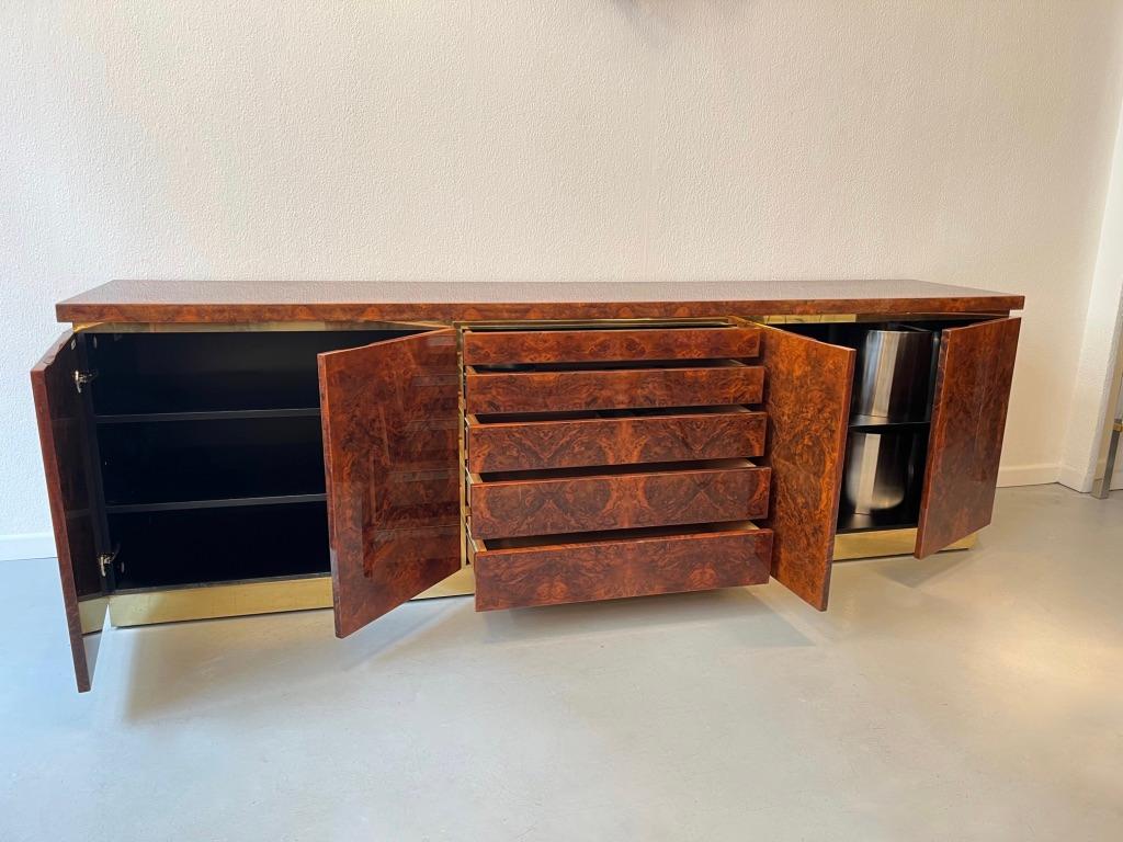 Large Jean Claude Mahey Burl & Brass Signed Sideboard, France ca. 1970s 2