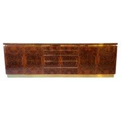 Large Jean Claude Mahey Burl & Brass Signed Sideboard, France ca. 1970s