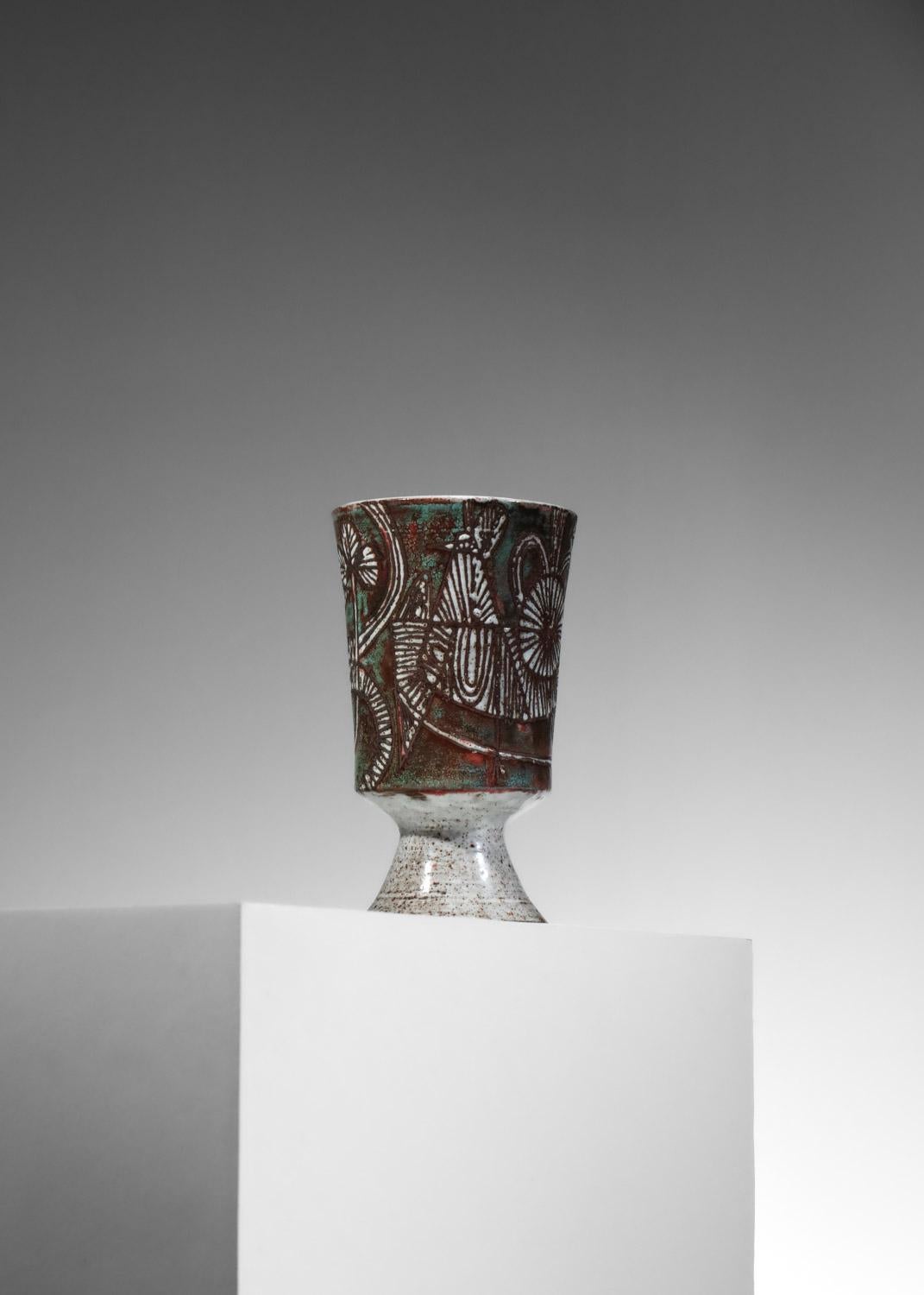Céramique Grand vase en céramique Jean Derval des années 50 avec motif d'oiseaux vallauris en vente