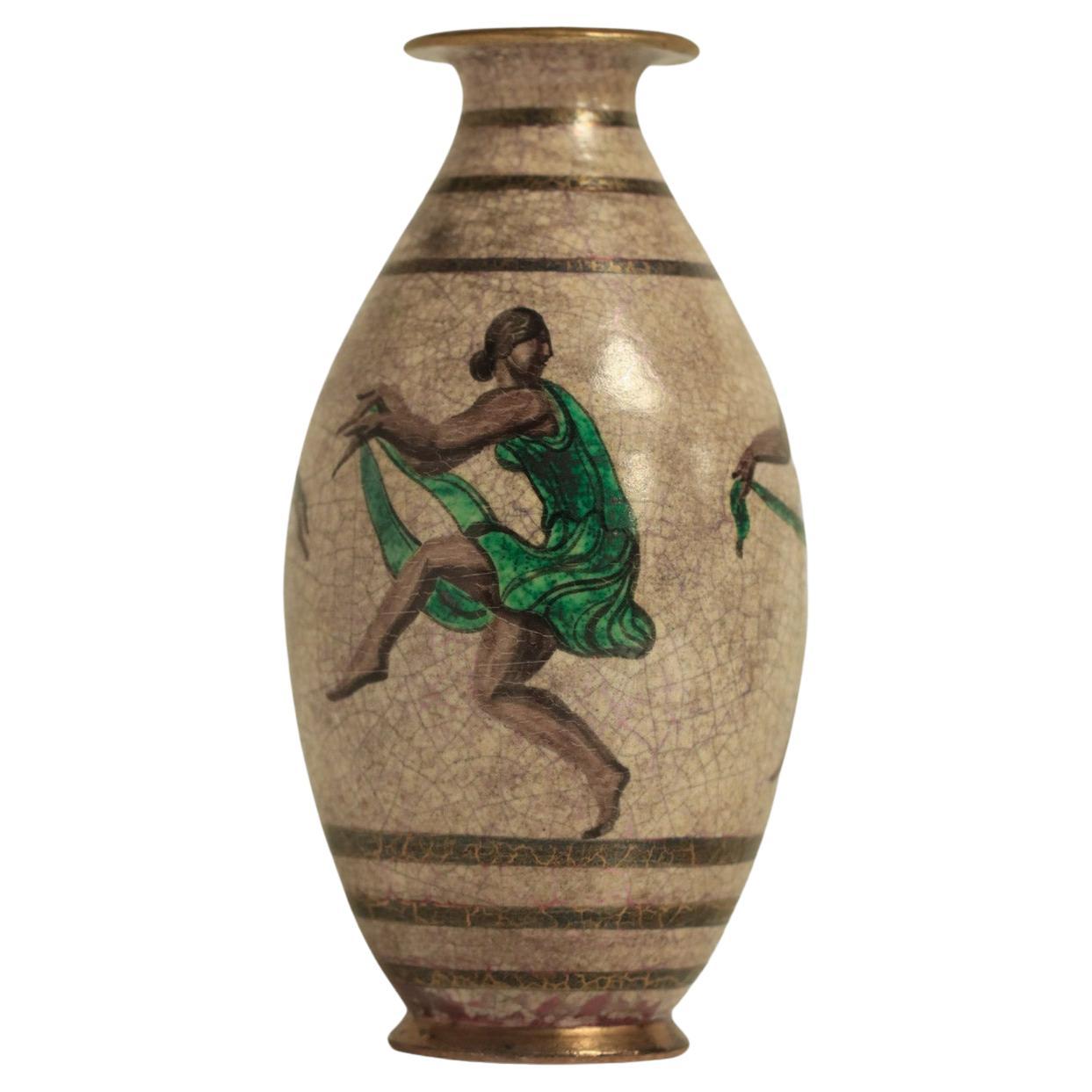 Große Vase von Jean Mayodon mit Tänzern aus den 30er Jahren