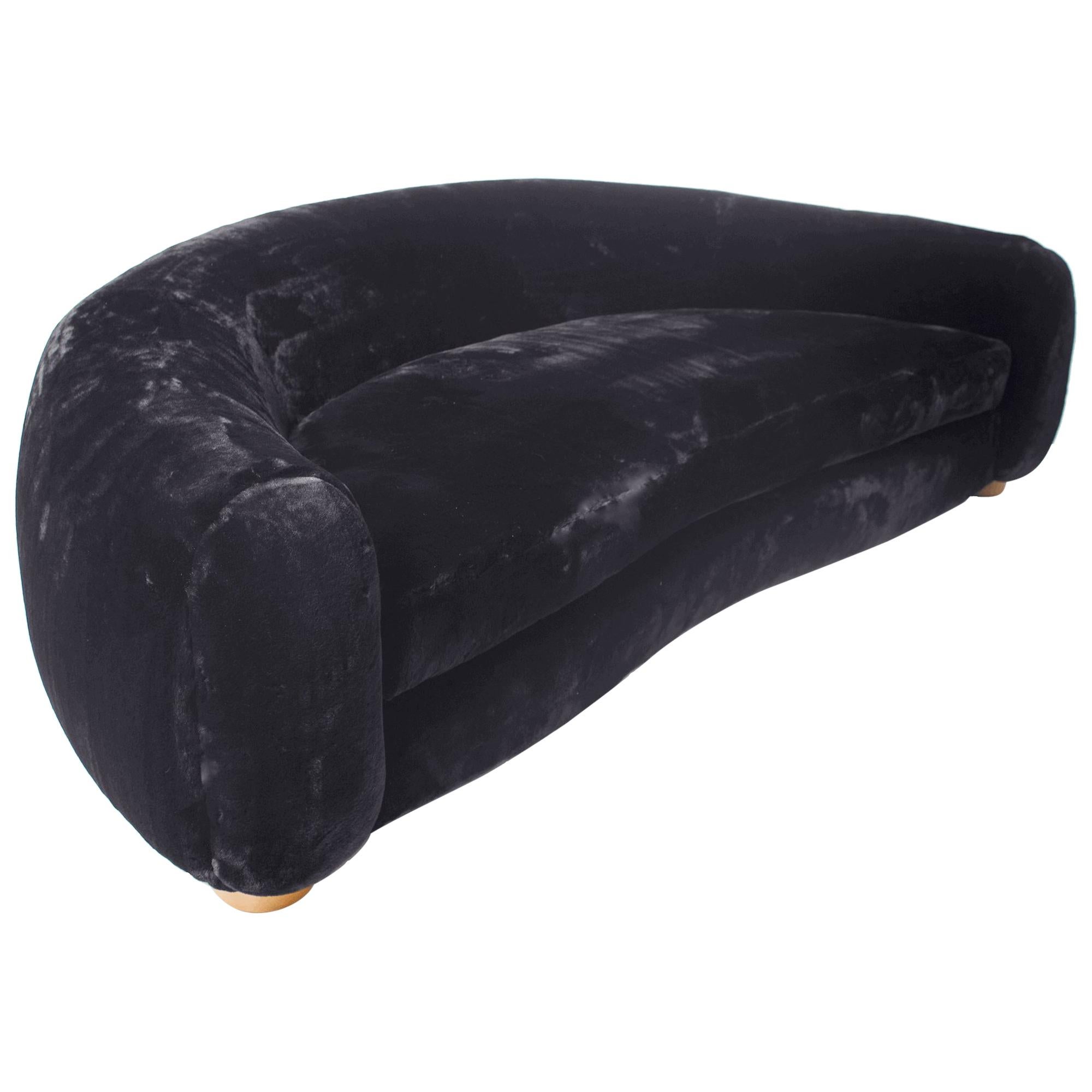 Large Jean Royère style 'Polar' custom couch. Handcrafted in Los Angeles, in the workshop of noted French designer and antiques dealer Denis de le Mesiere, who pays homage to the work of Jean Royère with scrupulous attention to detail and materials