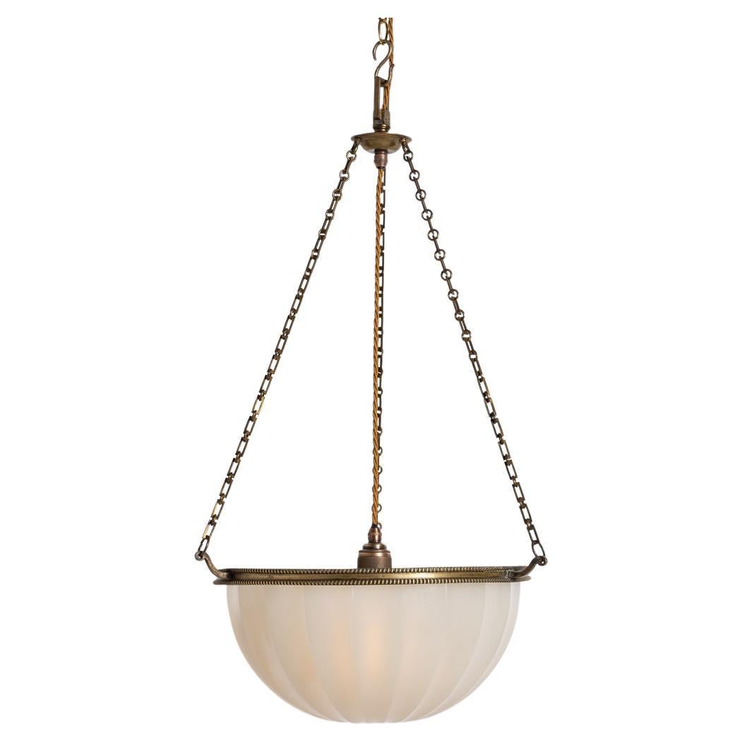 Large Jefferson "DORIC" Moonstone Glass Plafonnier with Attractive Brass Fitting
