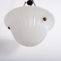 Large Jeffersonno.6364 Moonstone Plafonnier With Oxidised Copper Fittings