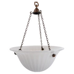 Large Jeffersonno.6364 Moonstone Plafonnier With Oxidised Copper Fittings