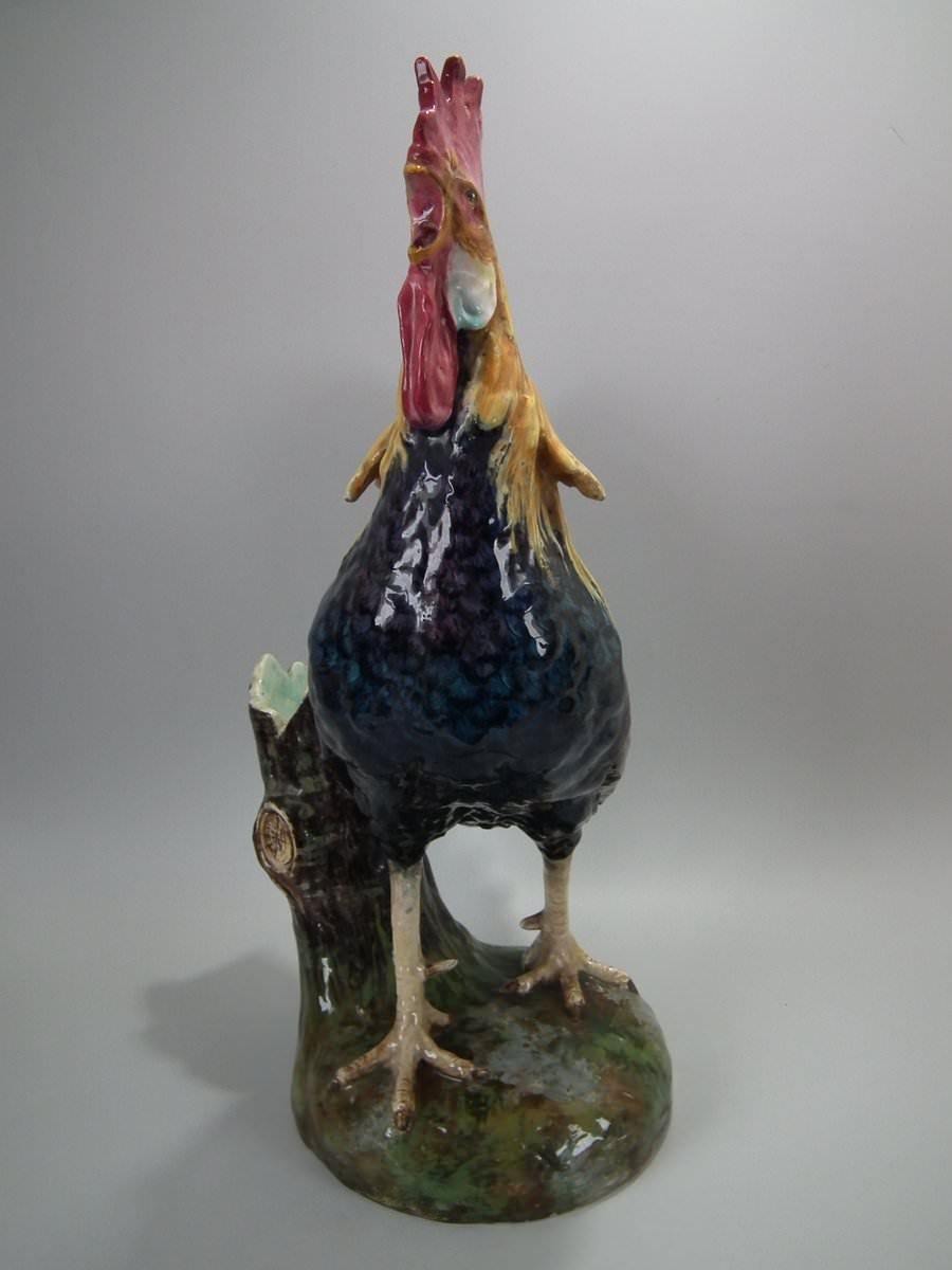 French Large Jerome Massier Majolica Rooster