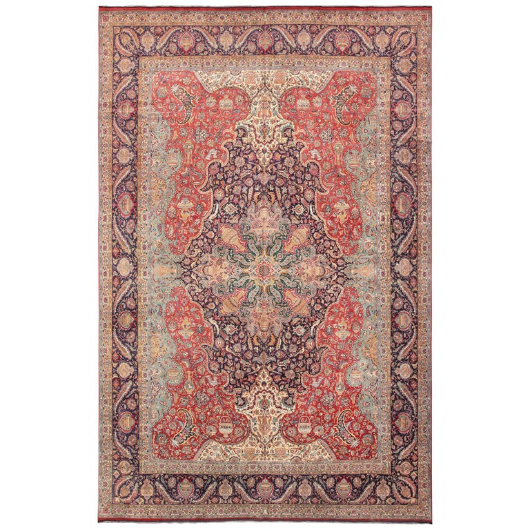 Large Jewel Tone Vintage Persian Tabriz Rug For Sale at 1stdibs