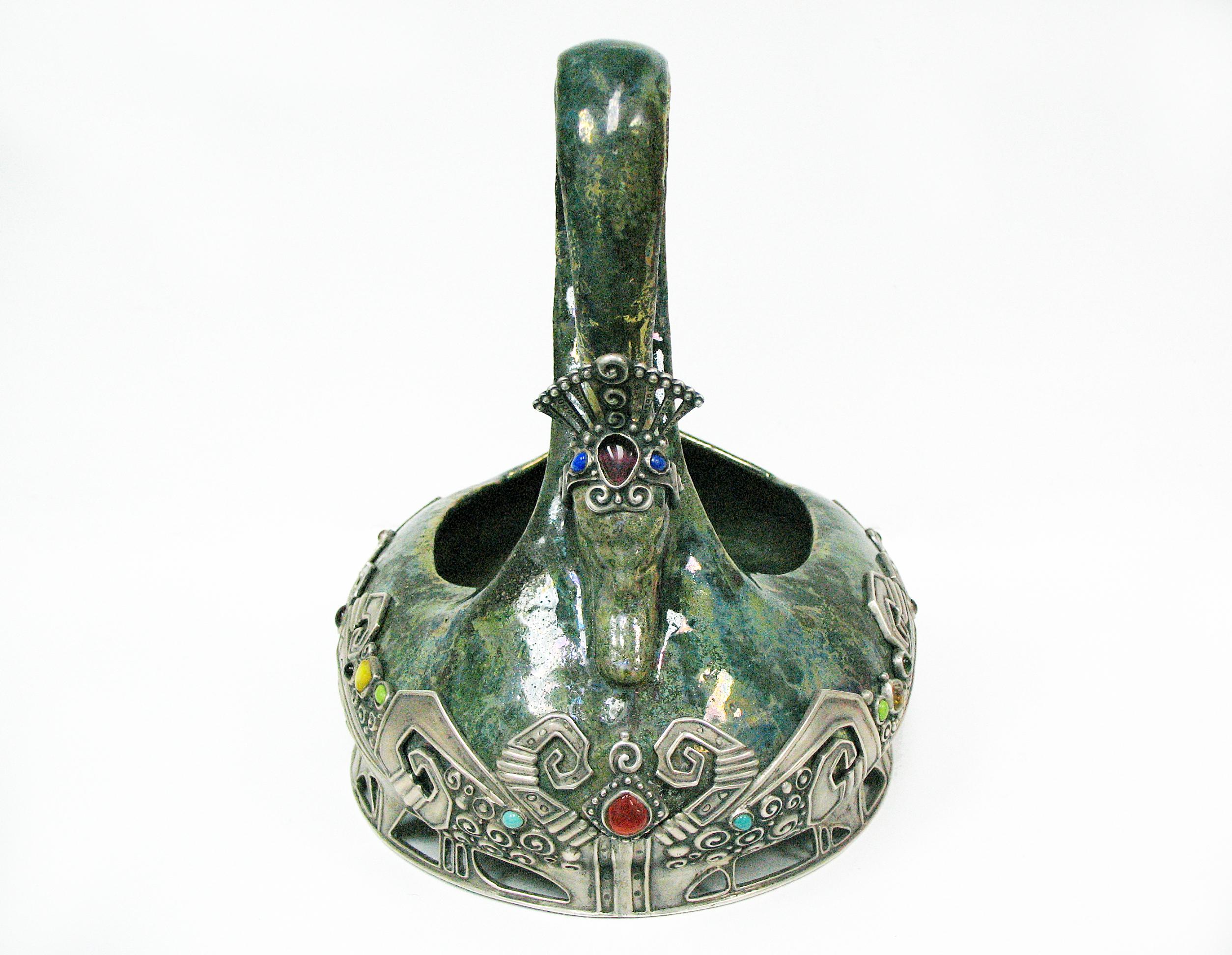 Faberge Large Jeweled Silver Mounted Ceramic Kovsh, circa 1908 In Excellent Condition For Sale In New York, NY