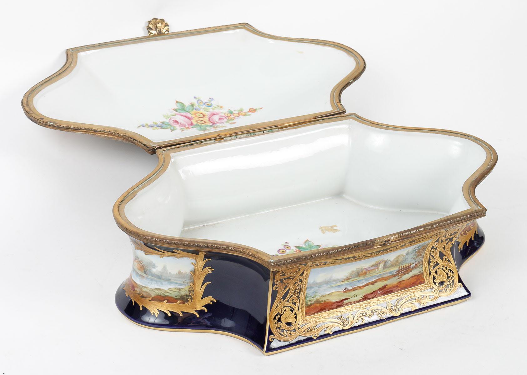 Napoleon III Large Jewellery Box in the Taste of Sèvres, 19th Century.