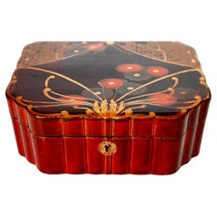 Large Jewelry  or Decorative Box Brown  Red colors Color Japan 19th