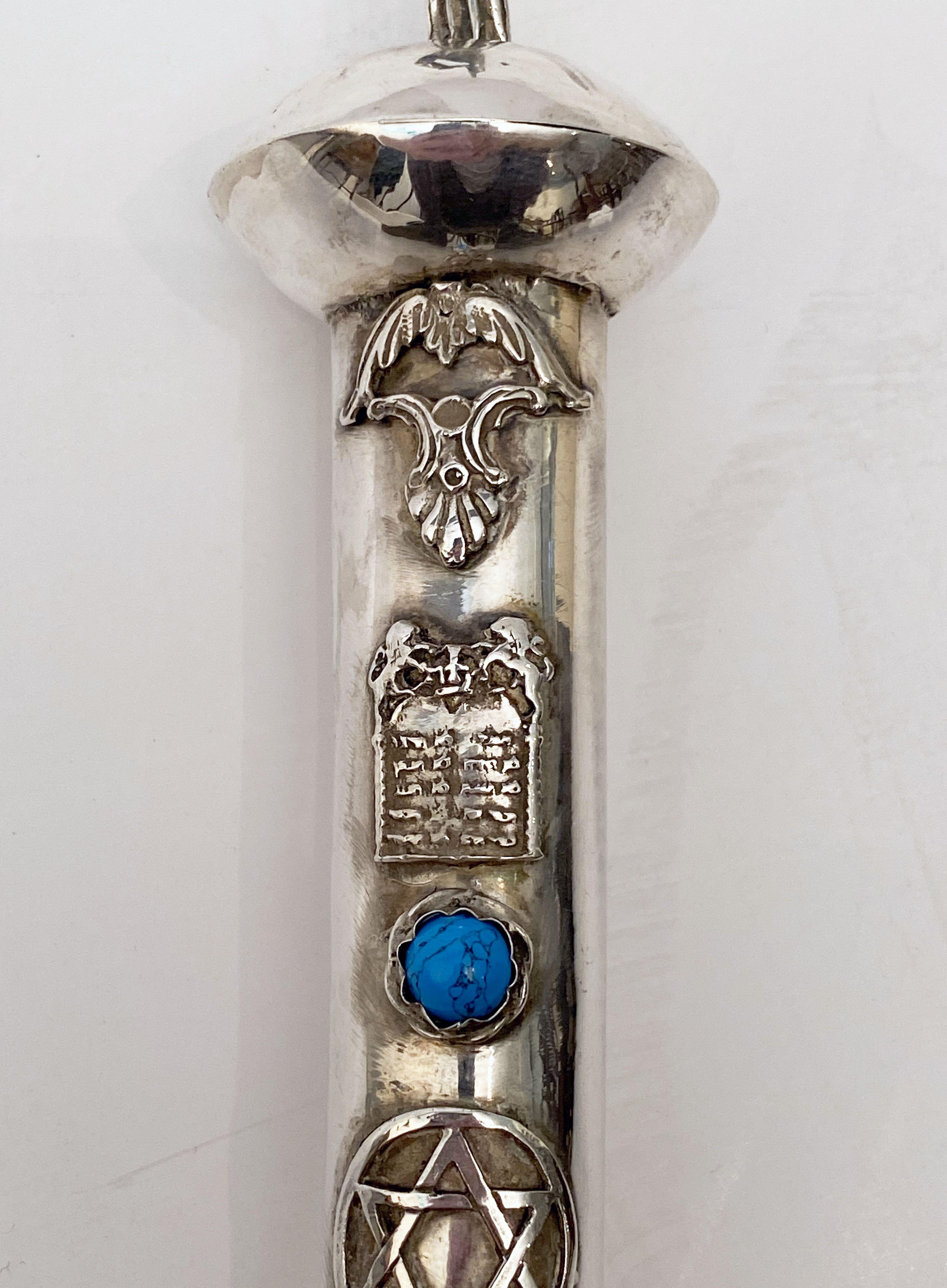 Large Jewish Yad or Torah Pointer of Silver with Inset Stone and Star of David 6
