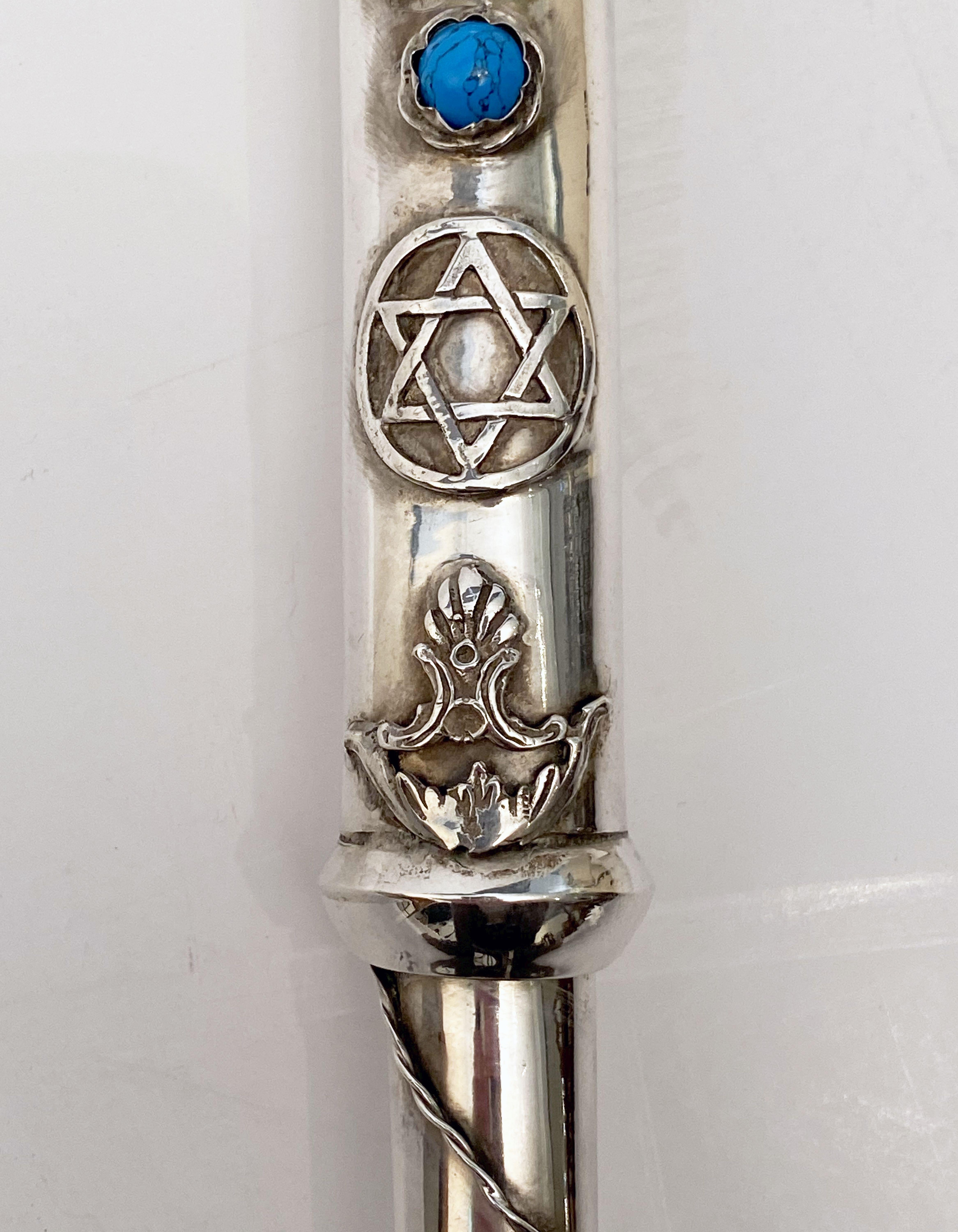 Large Jewish Yad or Torah Pointer of Silver with Inset Stone and Star of David 7