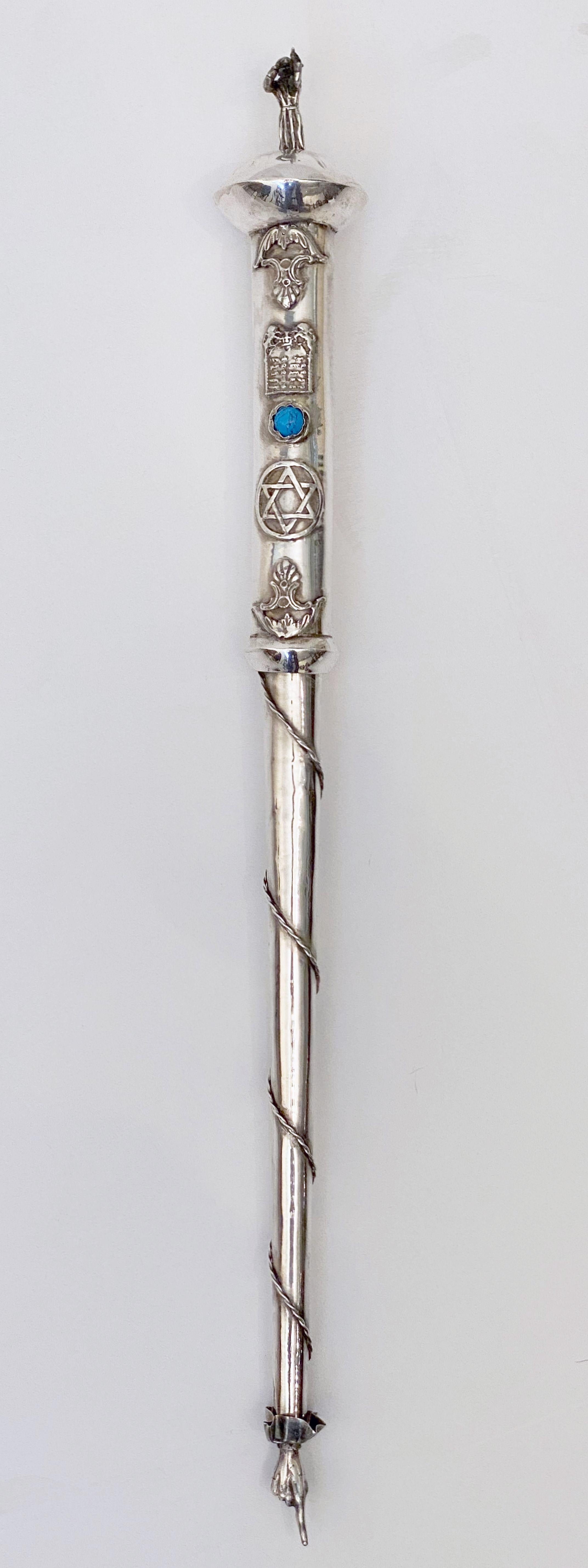 Russian Large Jewish Yad or Torah Pointer of Silver with Inset Stone and Star of David