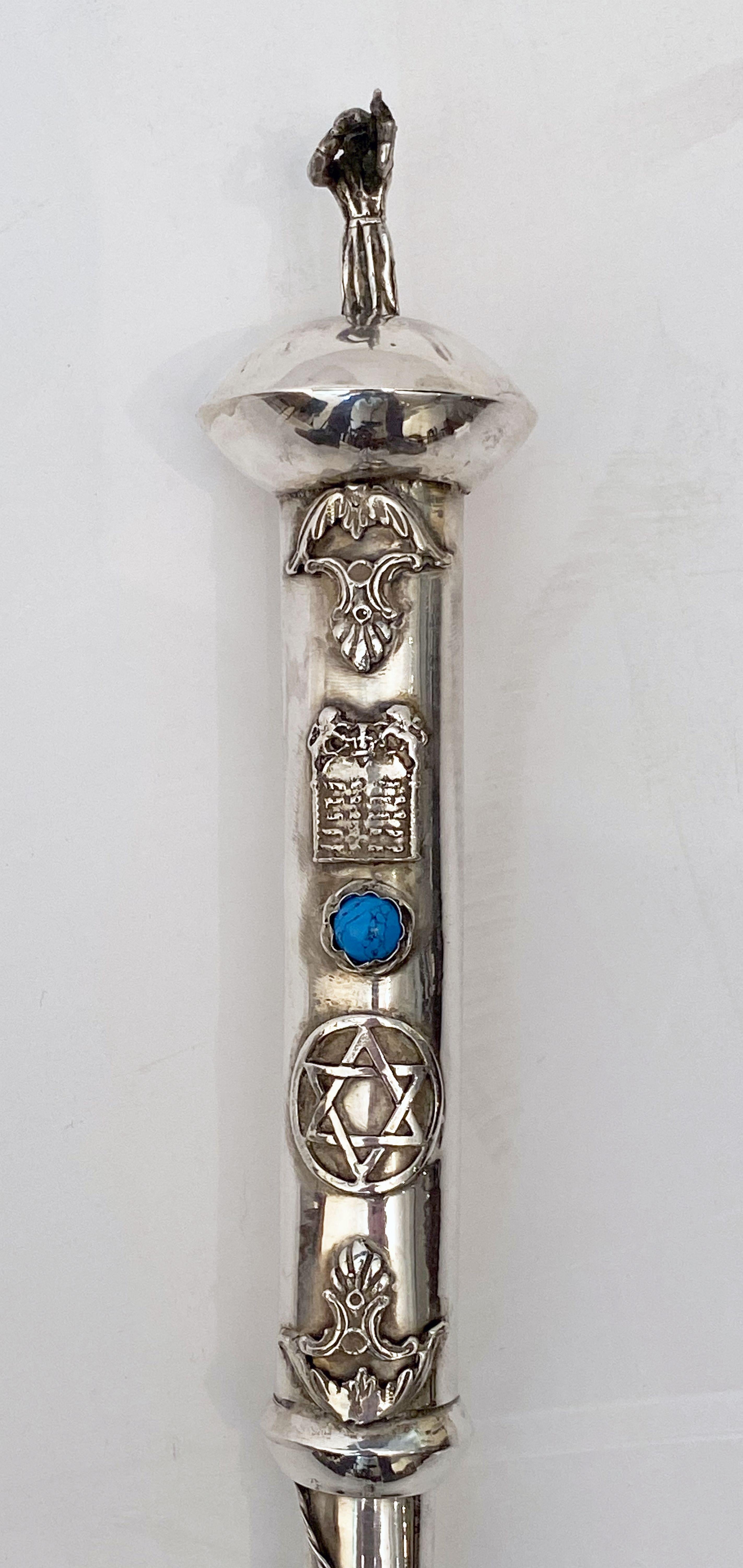 Large Jewish Yad or Torah Pointer of Silver with Inset Stone and Star of David 3