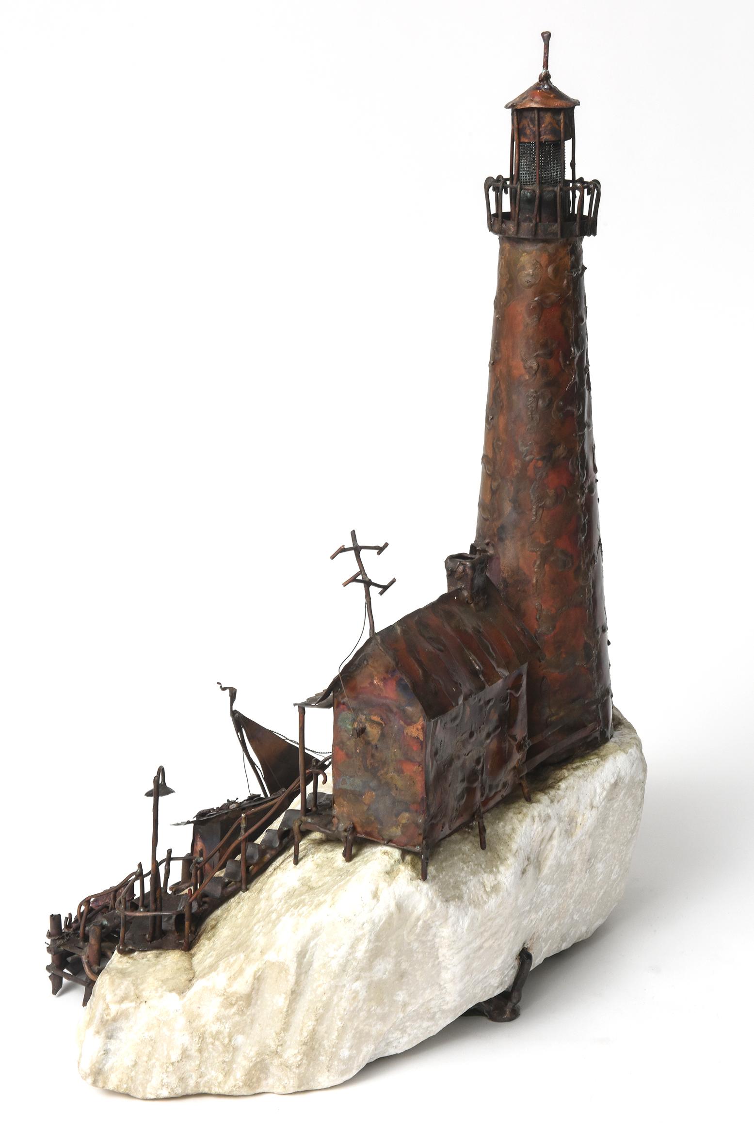 Large Jim Lewk Fishermen's Nautical Lighthouse Boat Coral Copper Sculpture 4