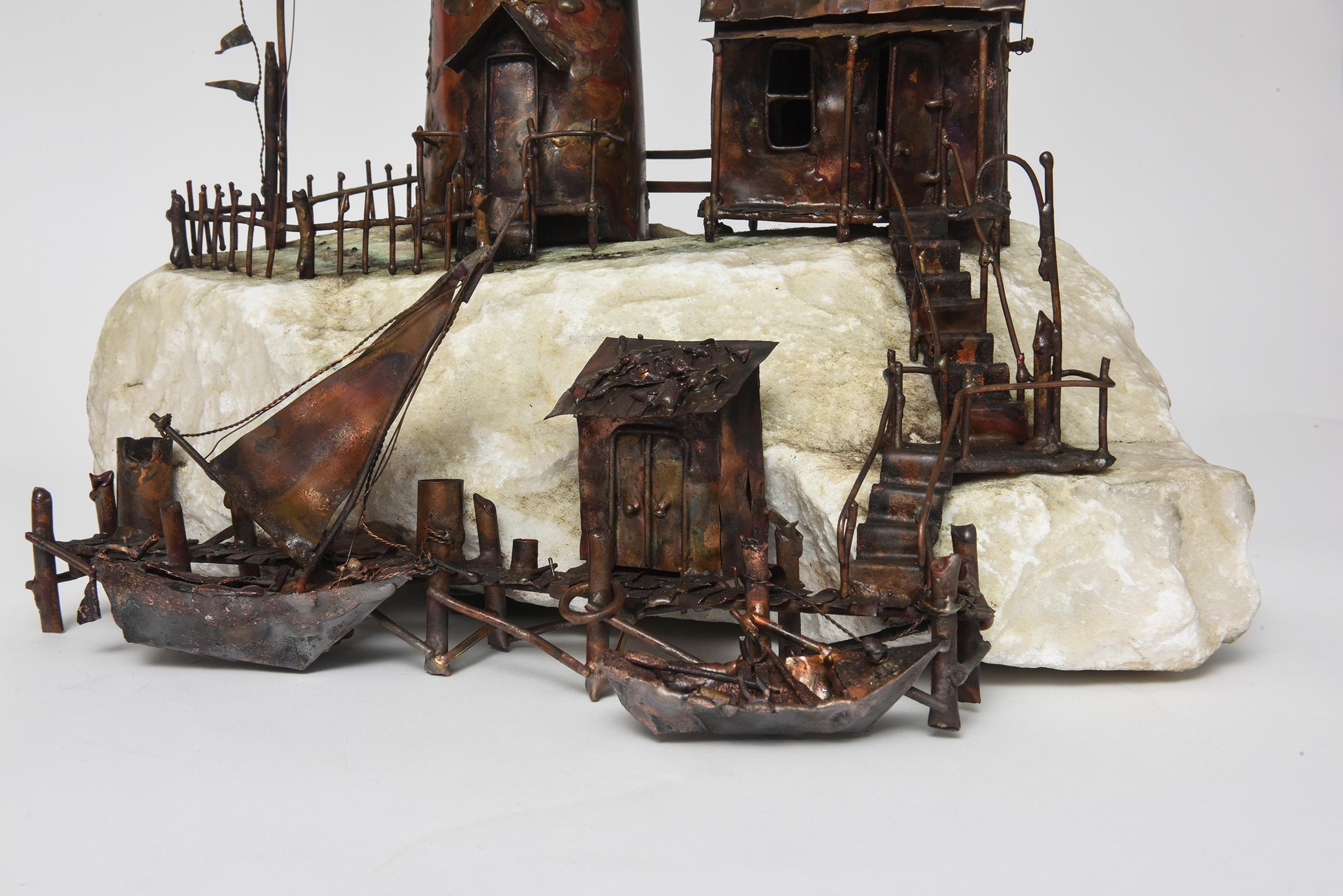 American Large Jim Lewk Fishermen's Nautical Lighthouse Boat Coral Copper Sculpture