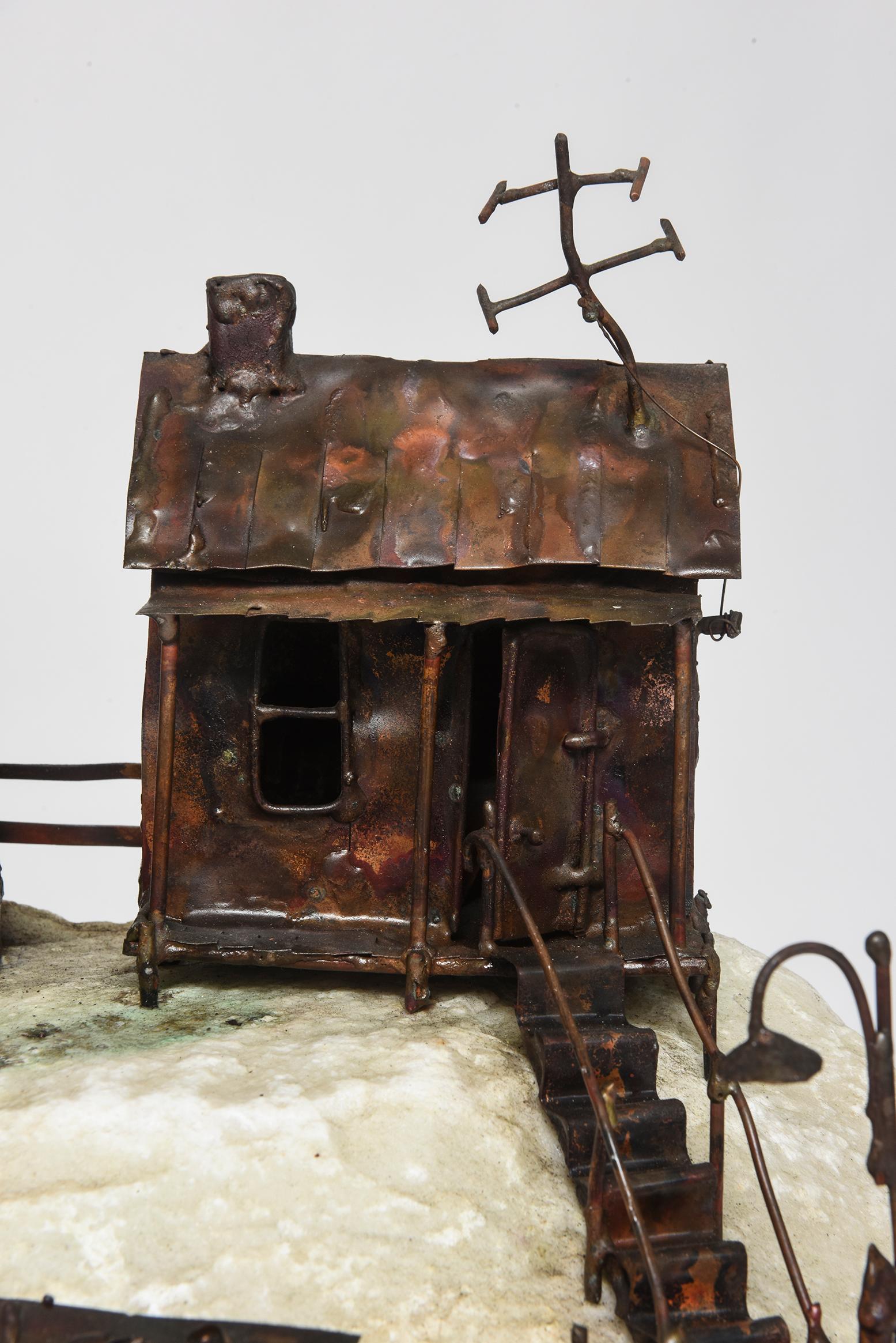 Large Jim Lewk Fishermen's Nautical Lighthouse Boat Coral Copper Sculpture In Good Condition In Miami Beach, FL