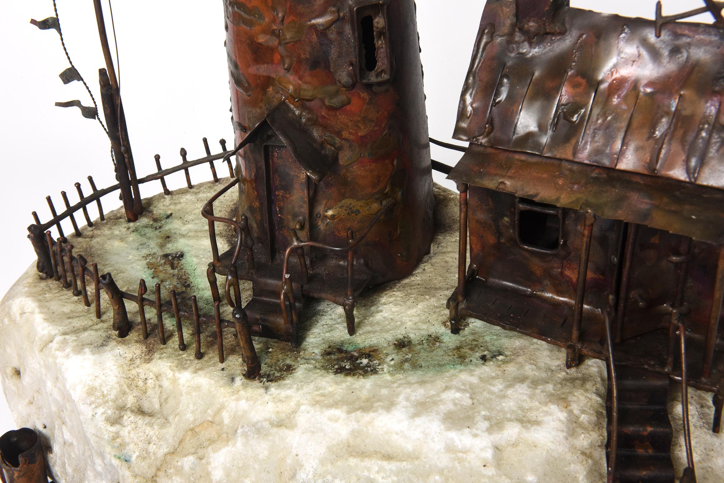Late 20th Century Large Jim Lewk Fishermen's Nautical Lighthouse Boat Coral Copper Sculpture