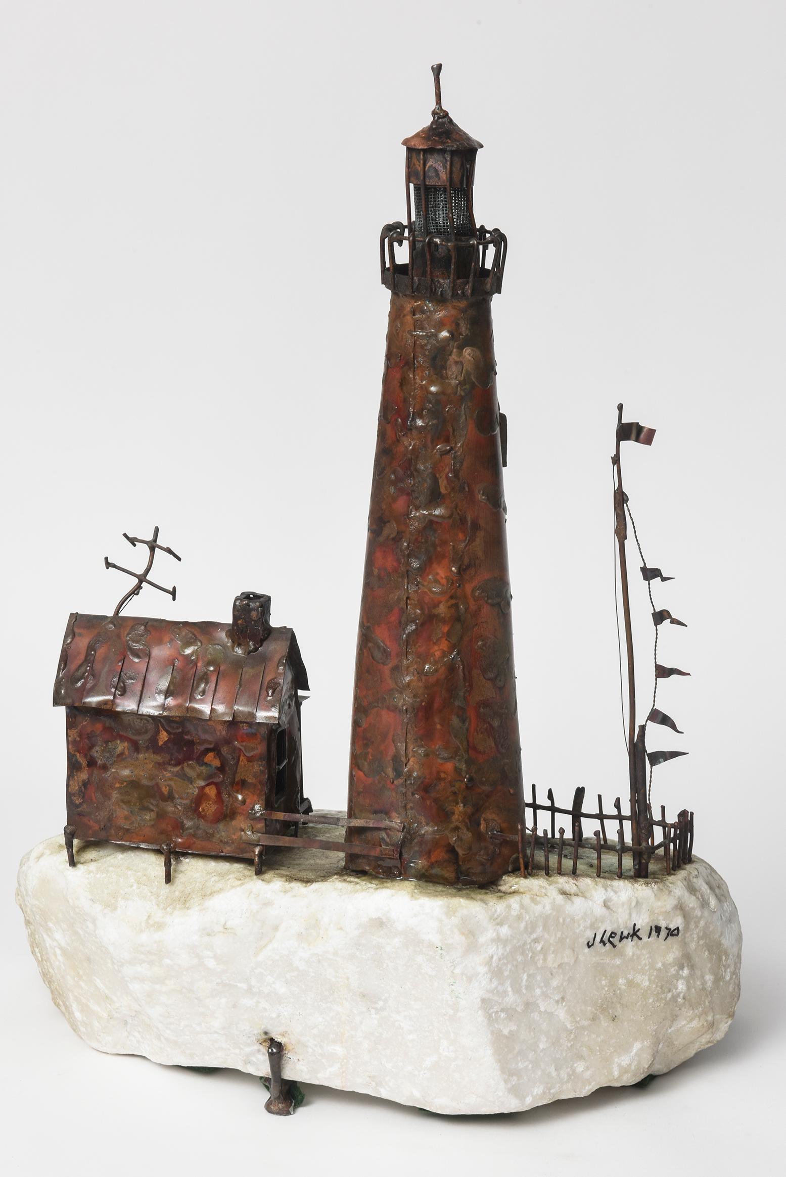 Large Jim Lewk Fishermen's Nautical Lighthouse Boat Coral Copper Sculpture 2