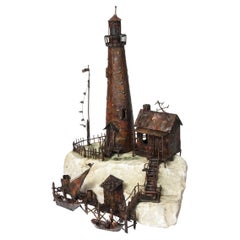 Large Jim Lewk Fishermen's Nautical Lighthouse Boat Coral Copper Sculpture