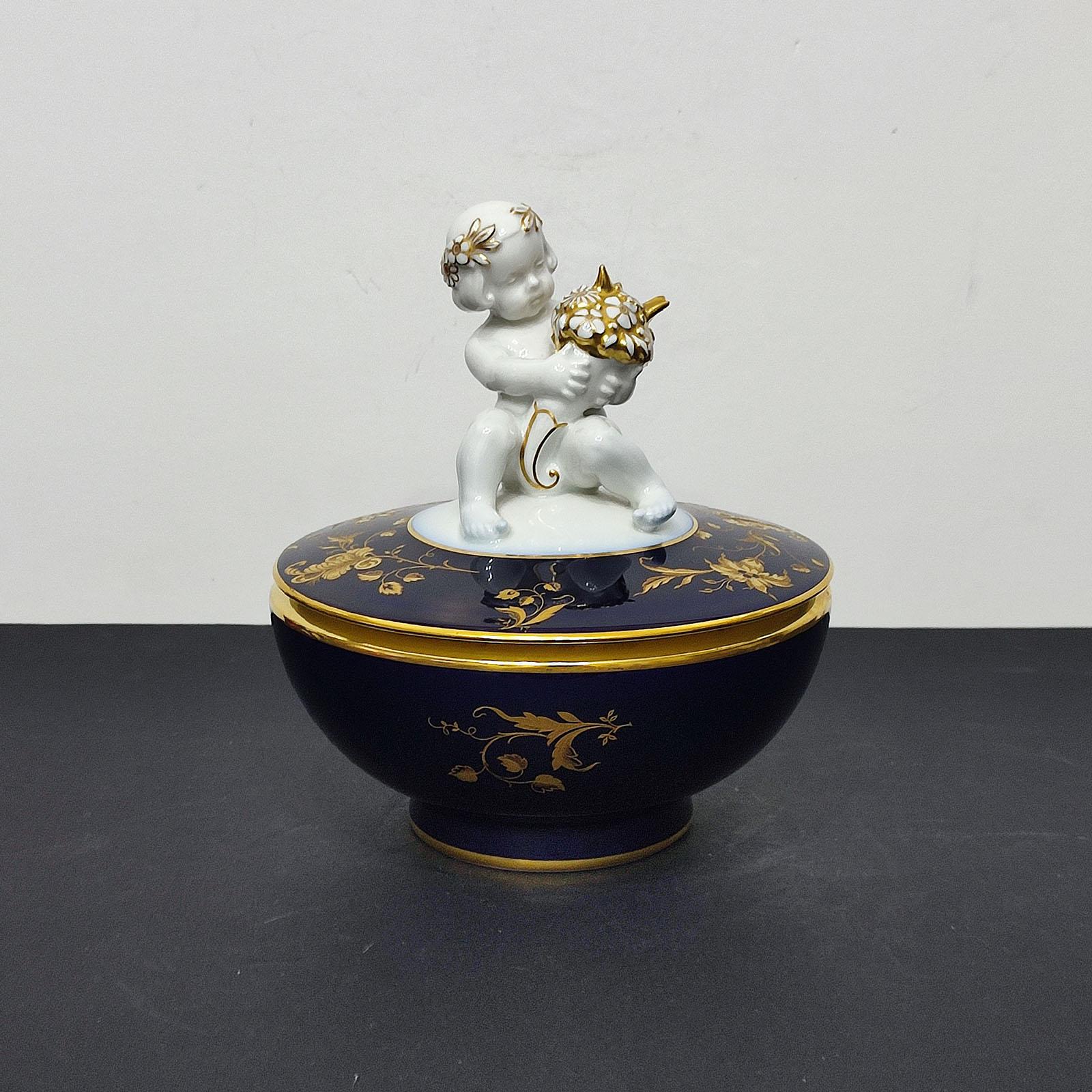 Large Jlmenau Porcelain Lidded Jar and a Hutschenreuter Sugar Bowl with Putto For Sale 2