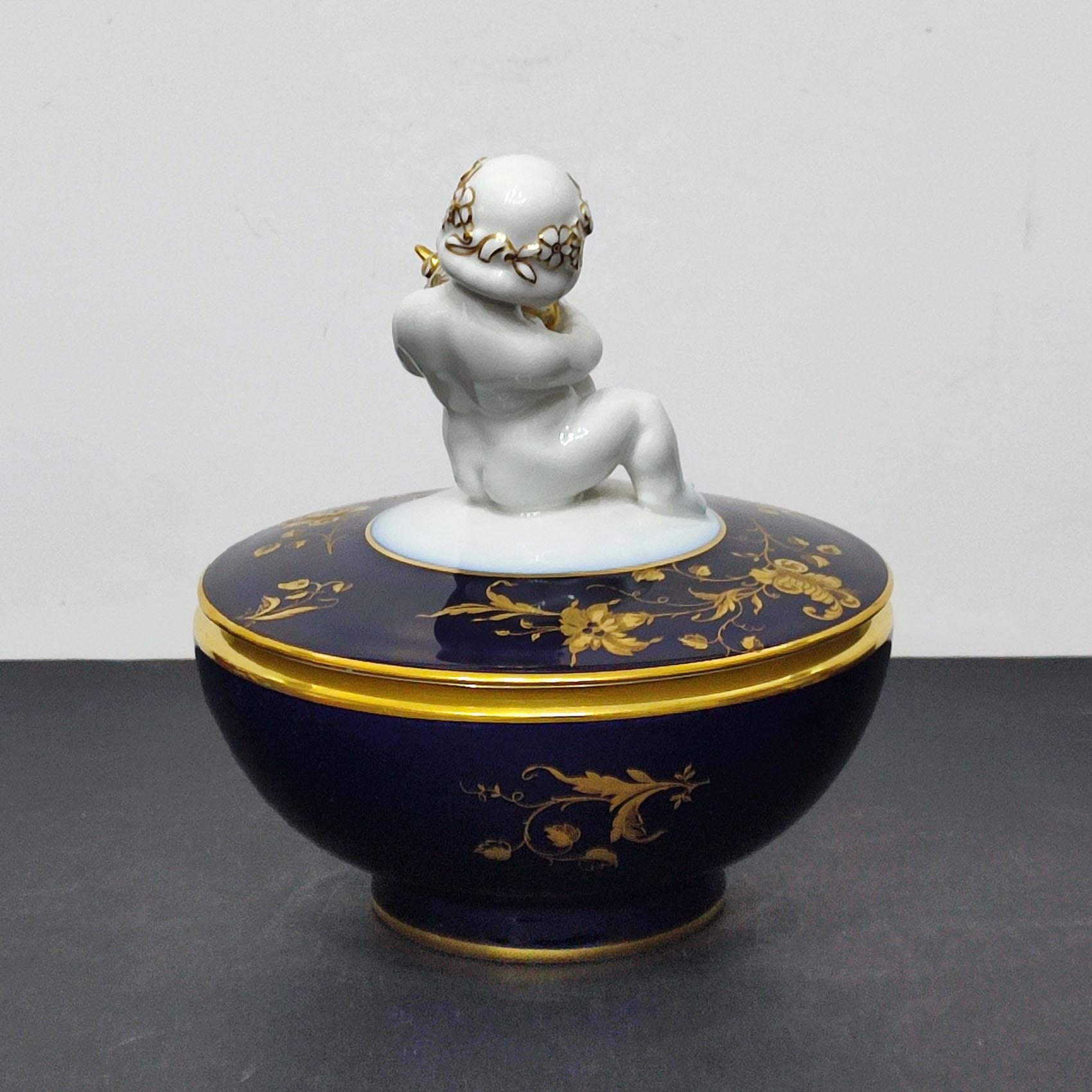 Large Jlmenau Porcelain Lidded Jar and a Hutschenreuter Sugar Bowl with Putto For Sale 3