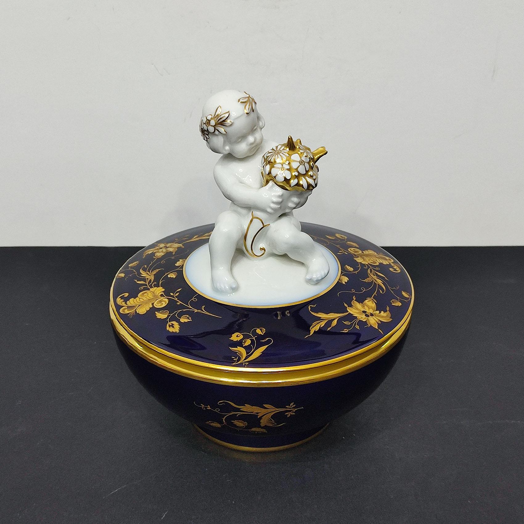 Large Jlmenau Porcelain Lidded Jar and a Hutschenreuter Sugar Bowl with Putto For Sale 4