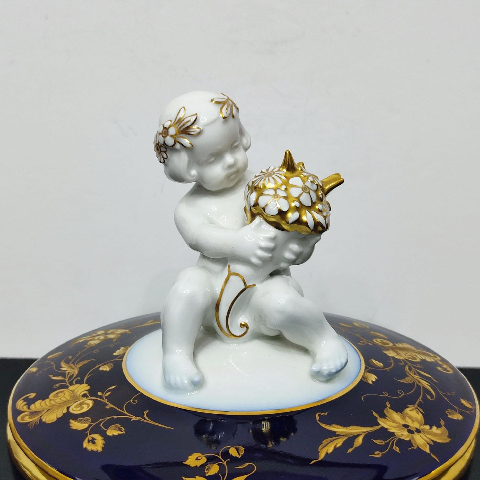 Large Jlmenau Porcelain Lidded Jar and a Hutschenreuter Sugar Bowl with Putto For Sale 5